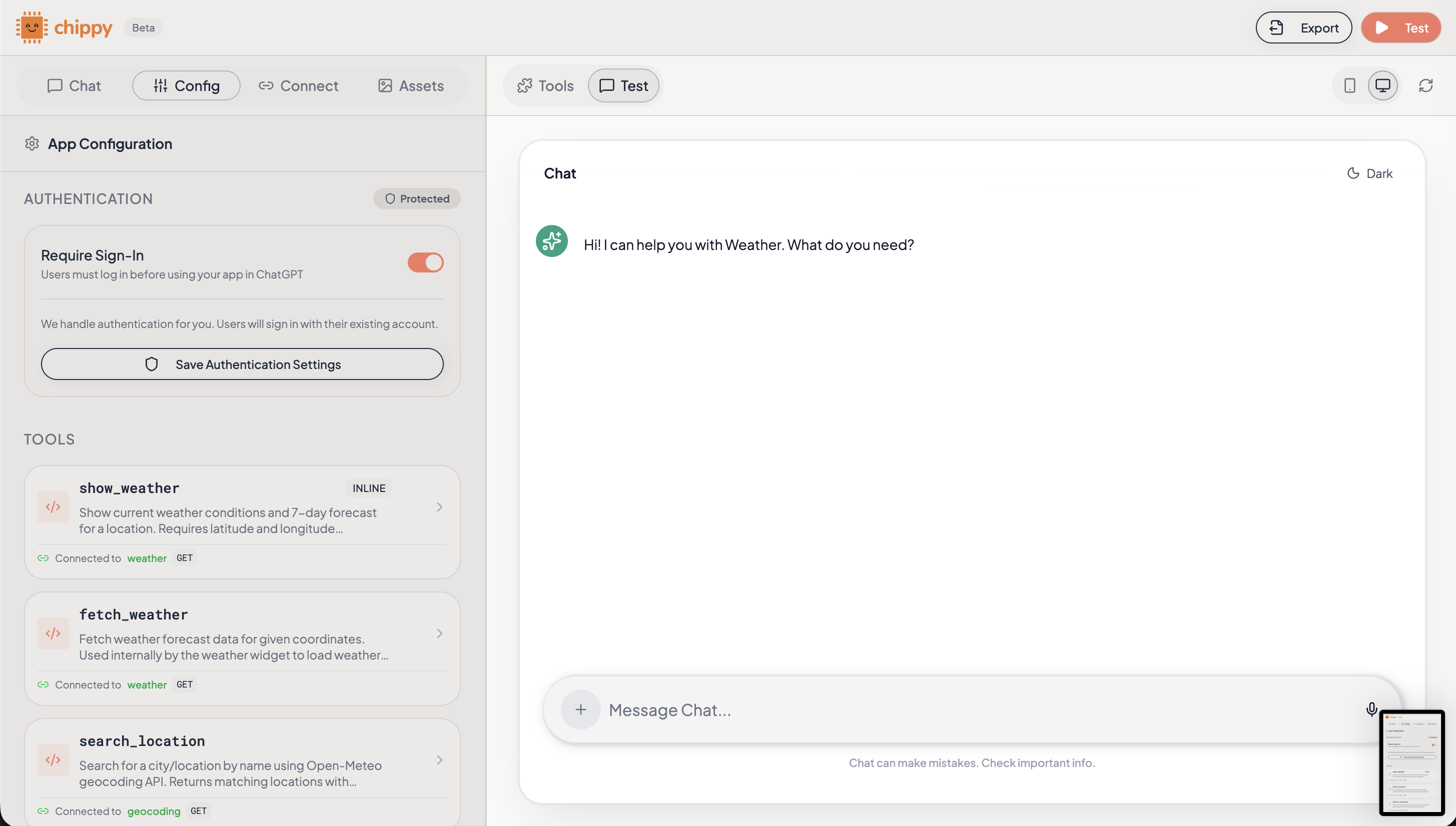 Preview panel showing the OAuth sign-in prompt
