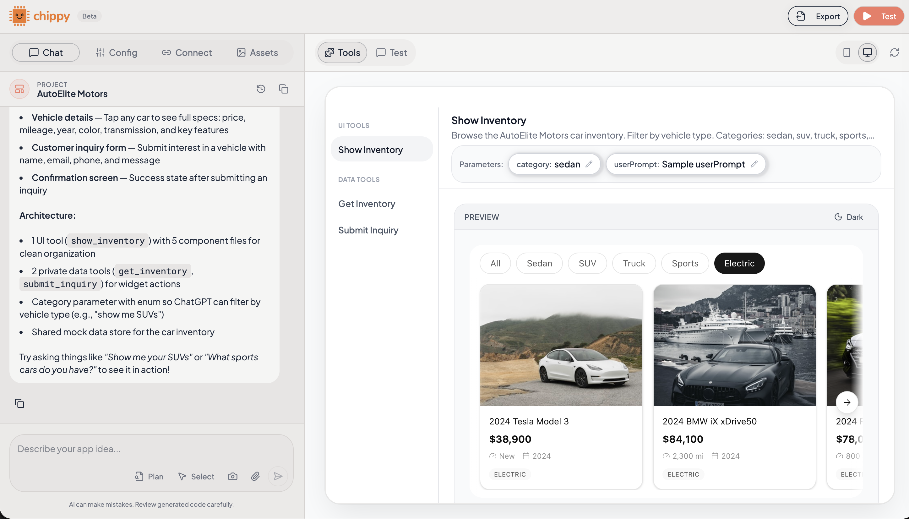 Preview panel showing the generated widget