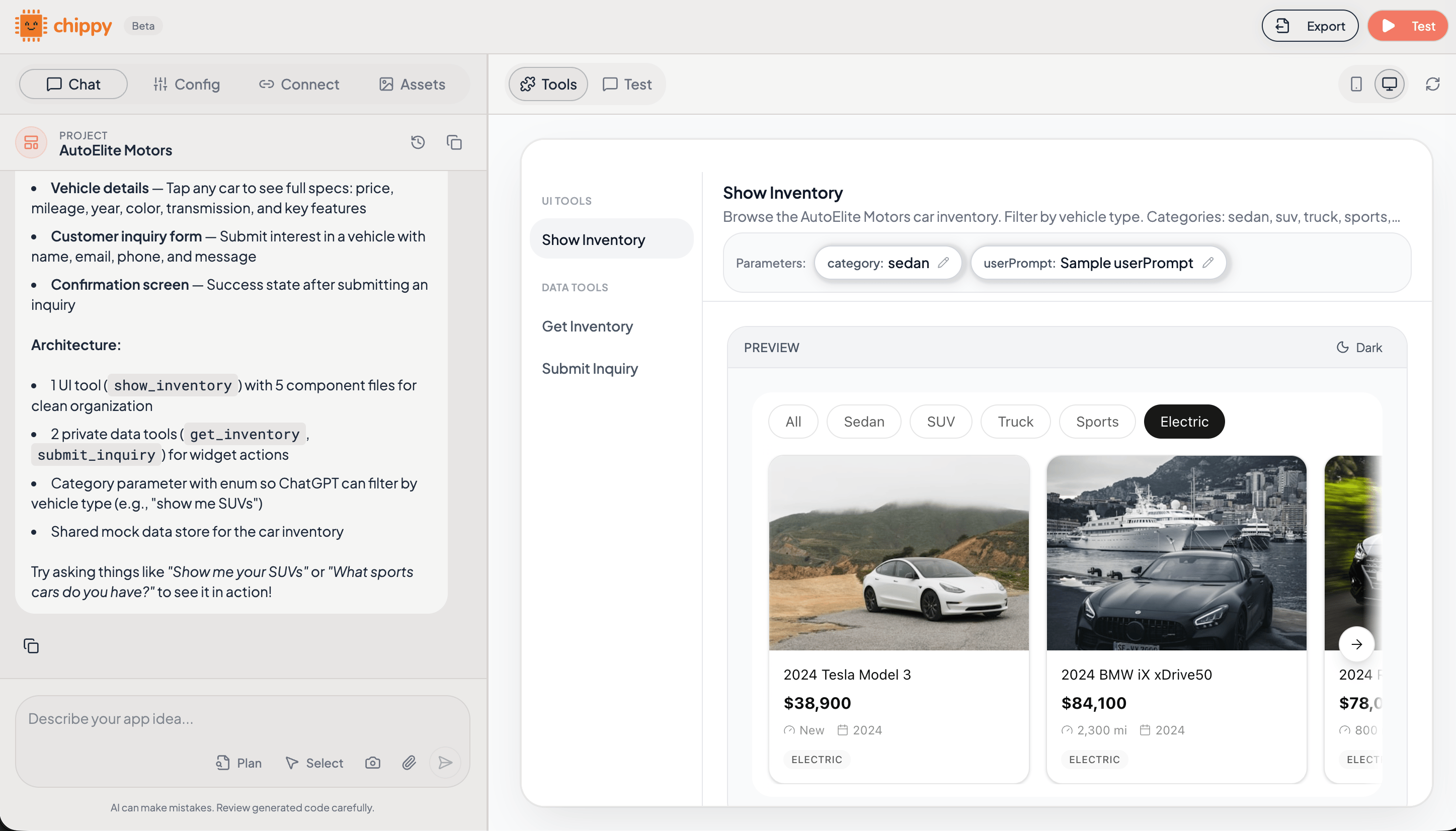 Preview panel showing the generated widget