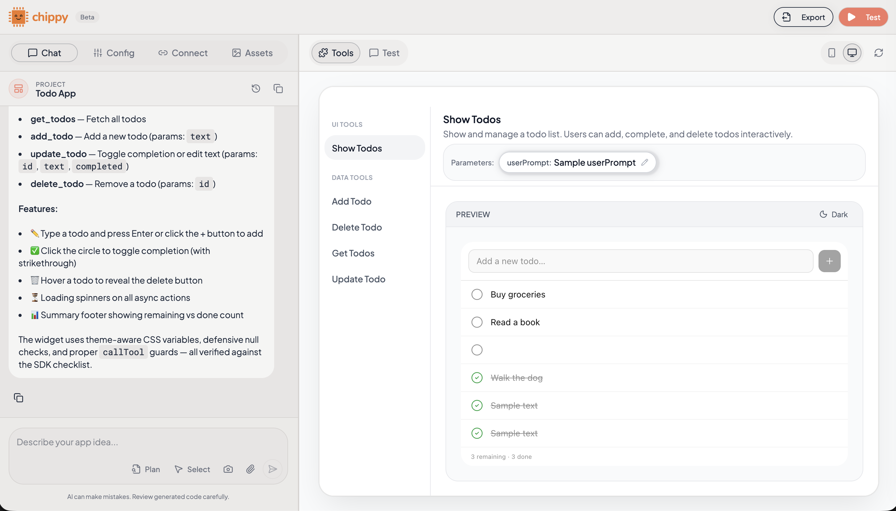 ChatGPT conversation with an embedded dashboard widget