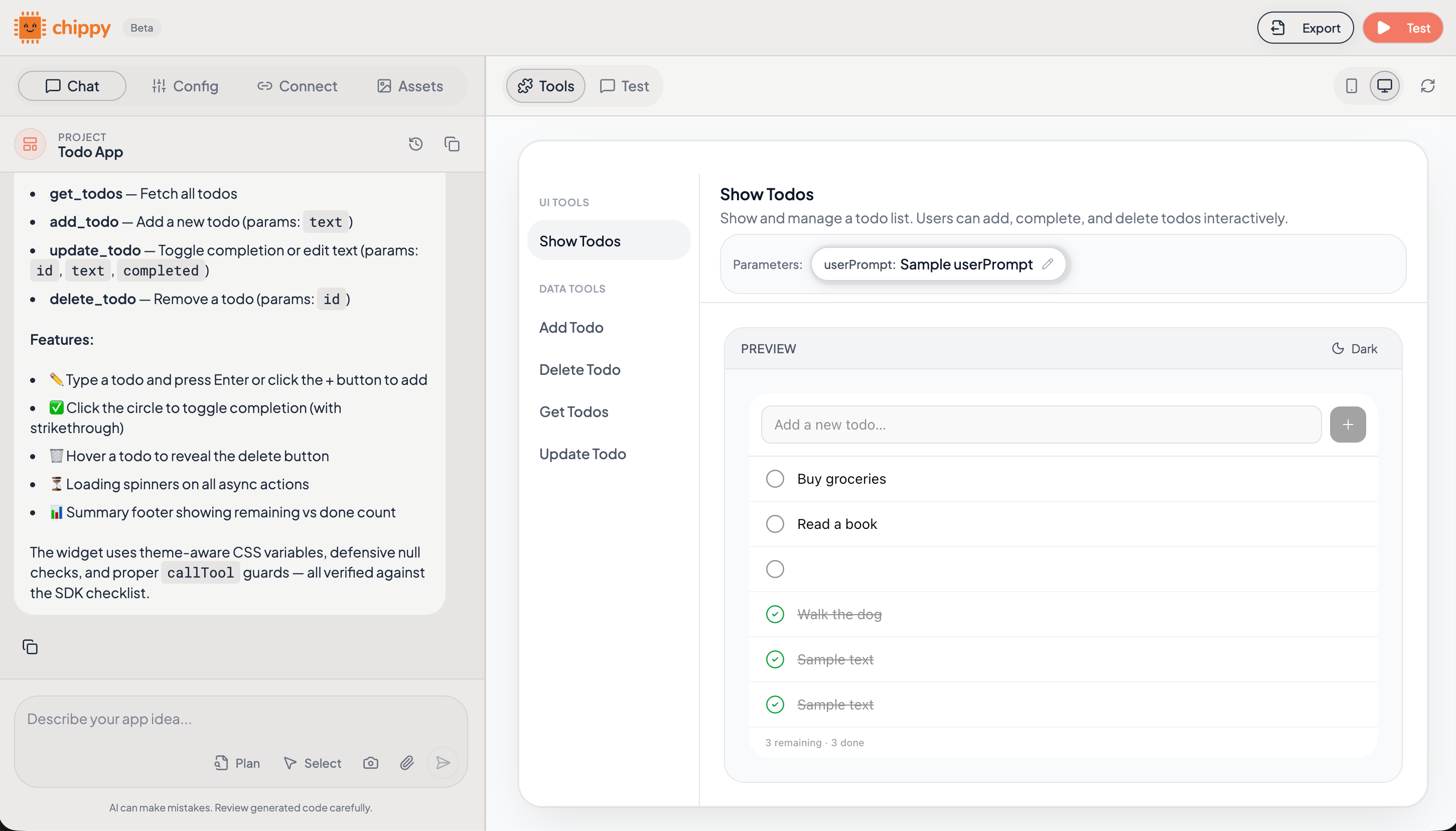 ChatGPT conversation with an embedded dashboard widget