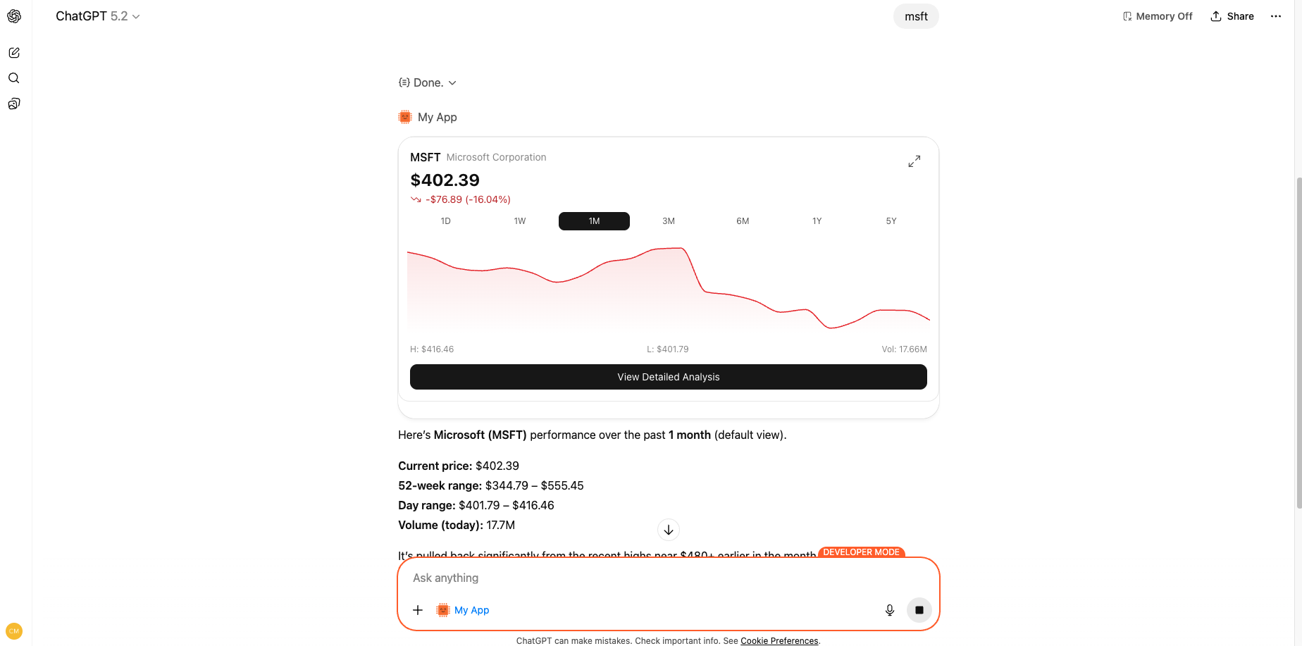 Widget rendered inline in ChatGPT