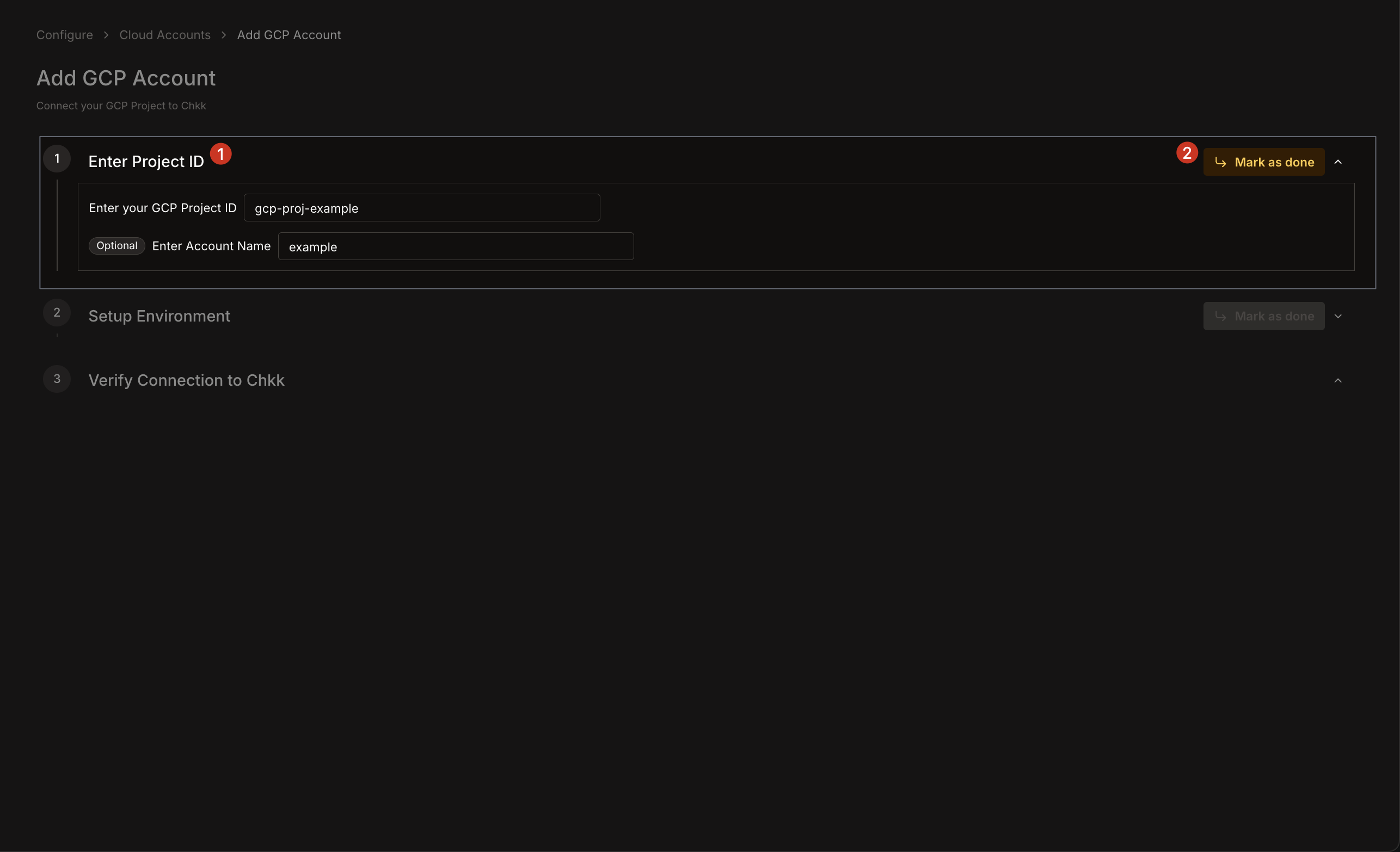 Add GCP Account - Enter Project Details