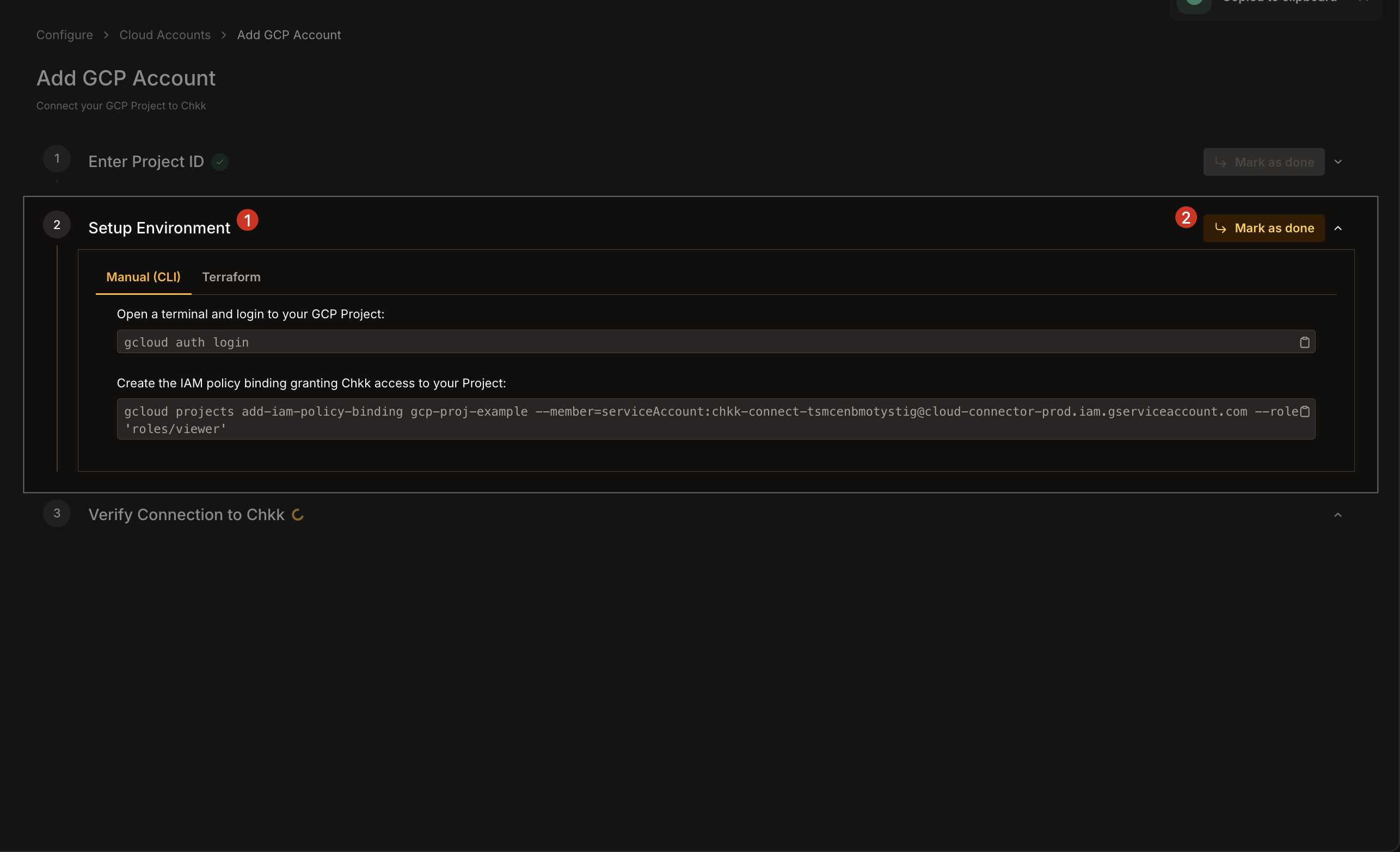 Add GCP Account - Setup Environment