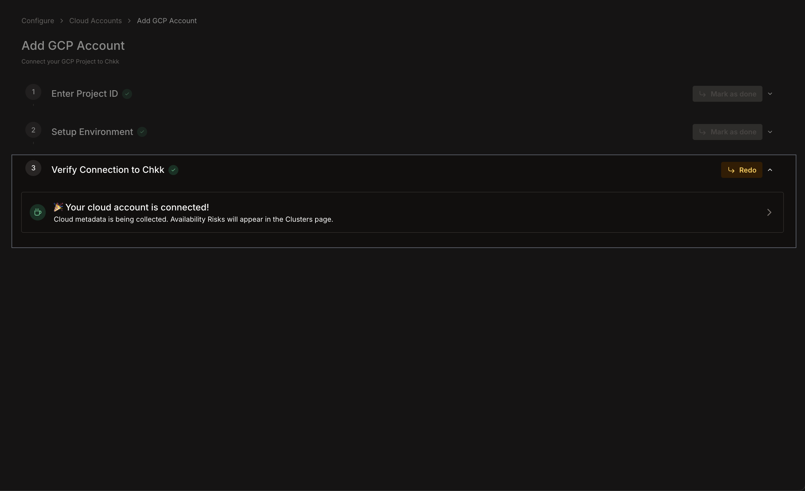 Add GCP Account - Verify Connection