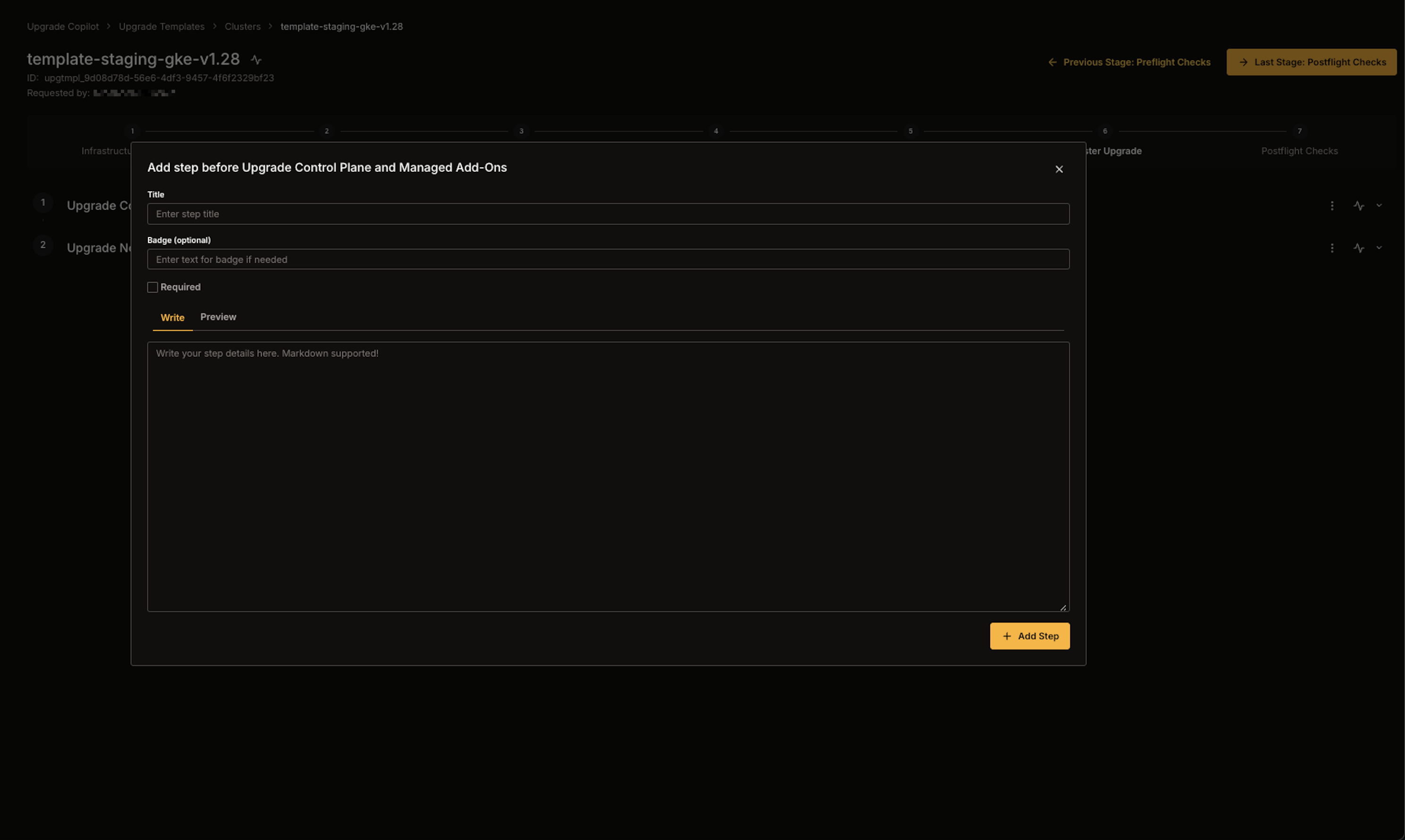 Add a Custom Step Modal