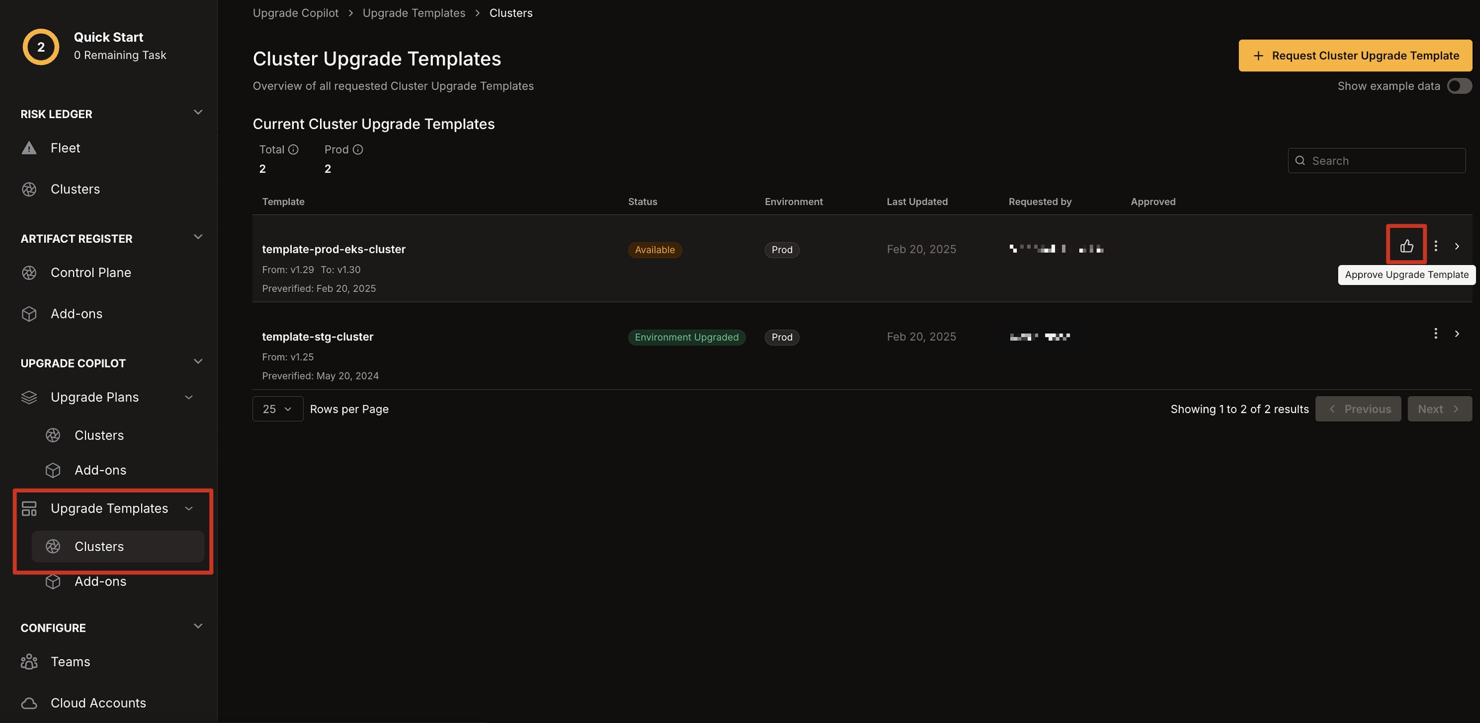 Approve an Upgrade Template