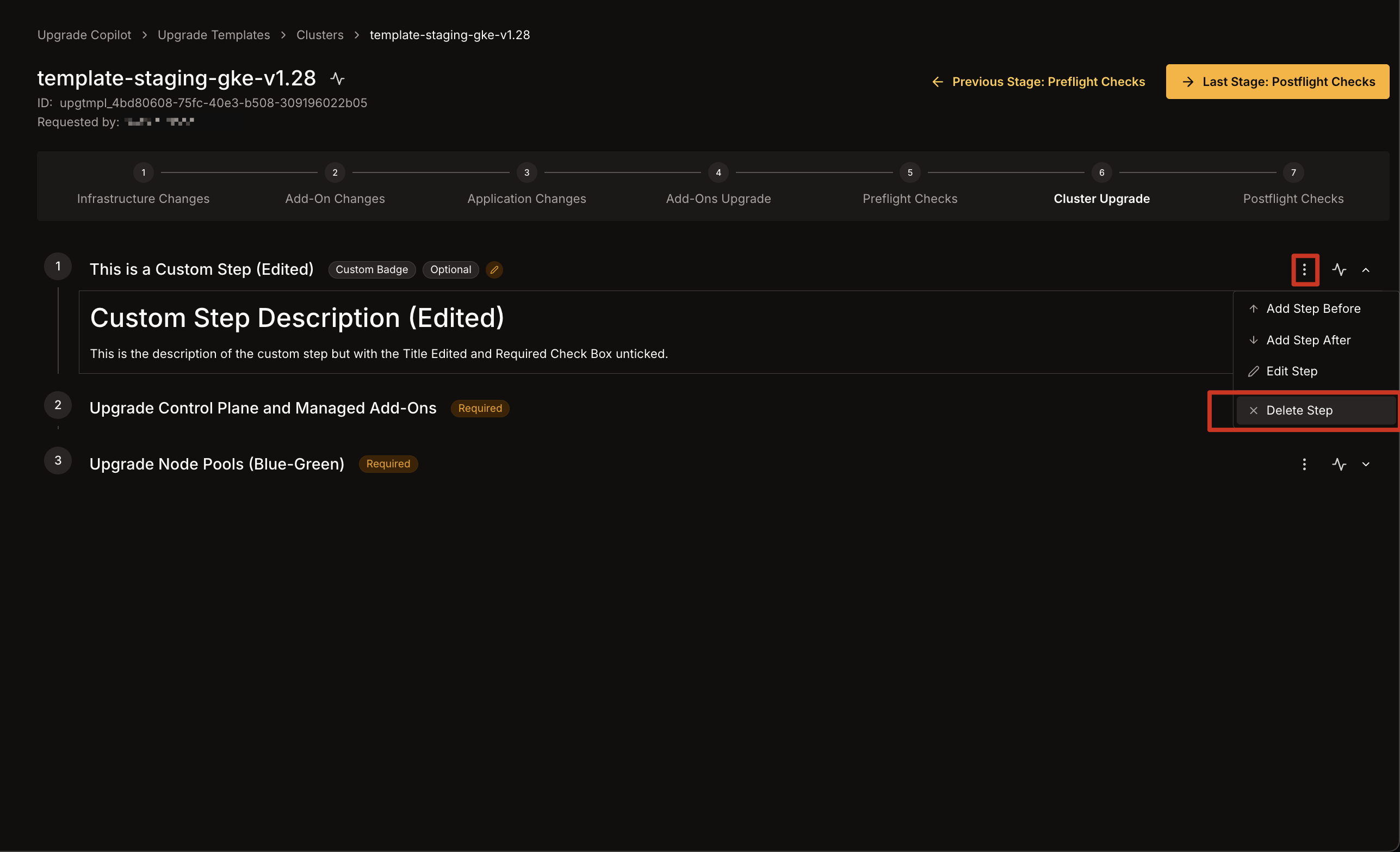 Delete Custom Step Option