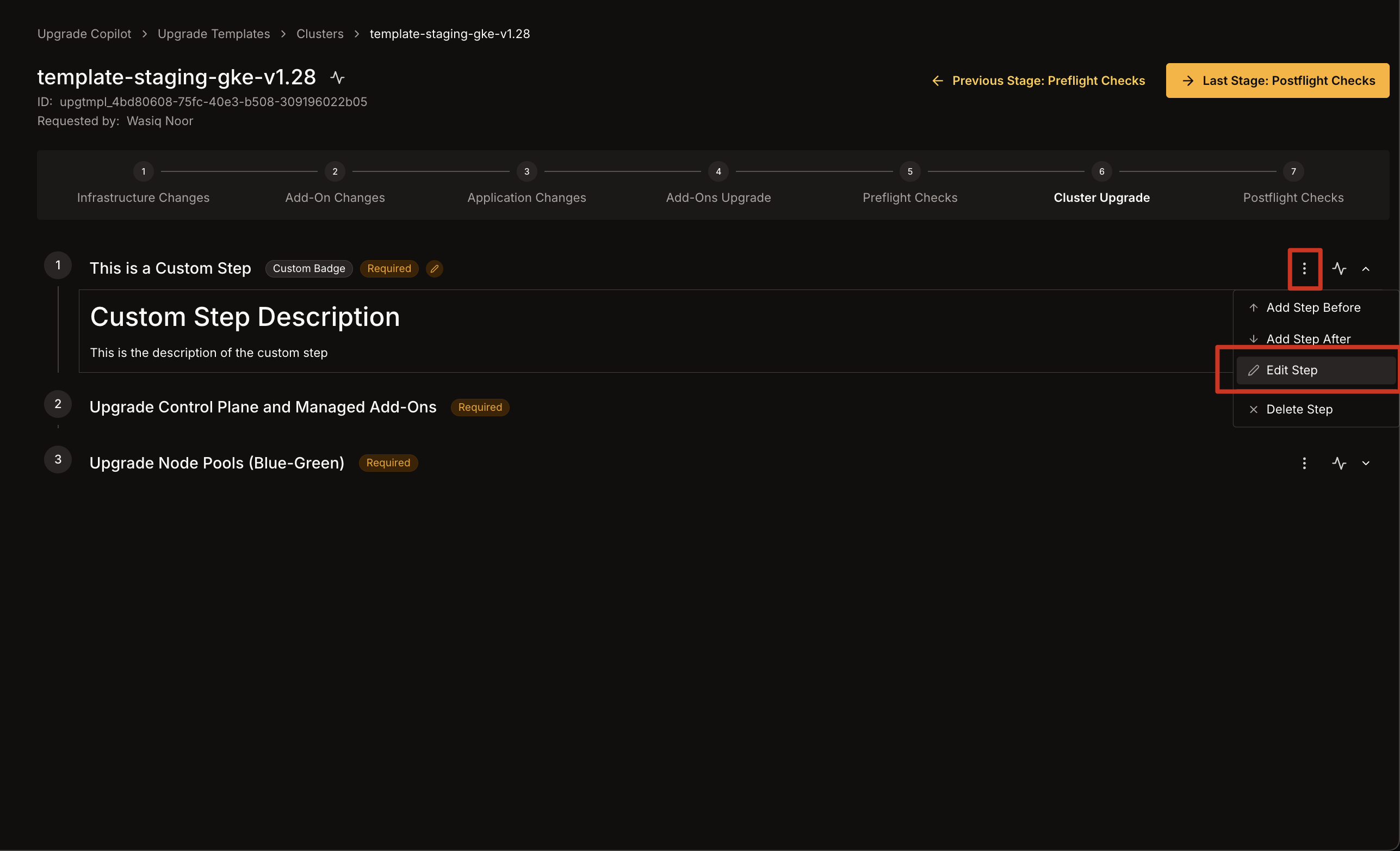 Edit Custom Step Option