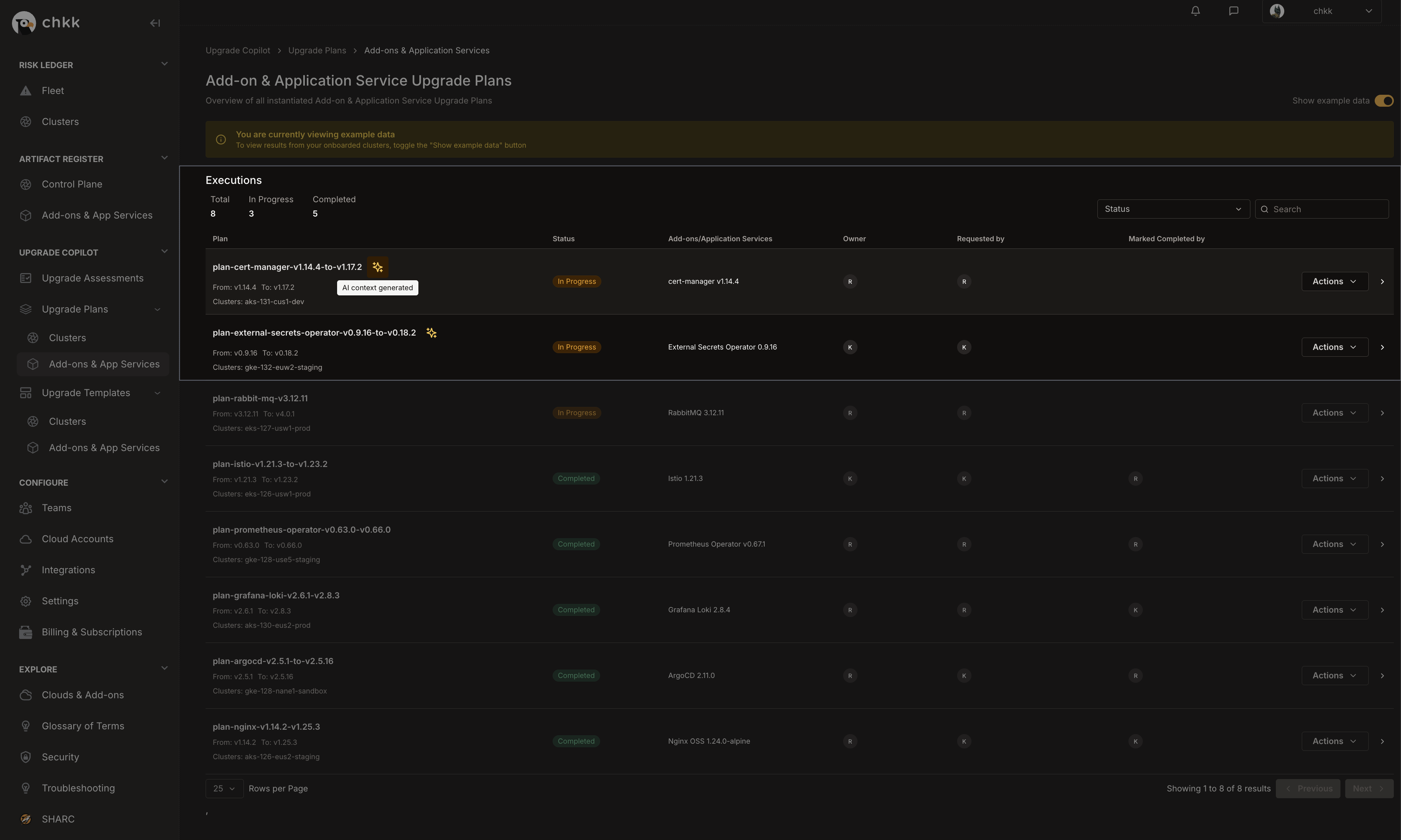 Example Add-on & Application Service Upgrade Plan with AI Context Generated Badge