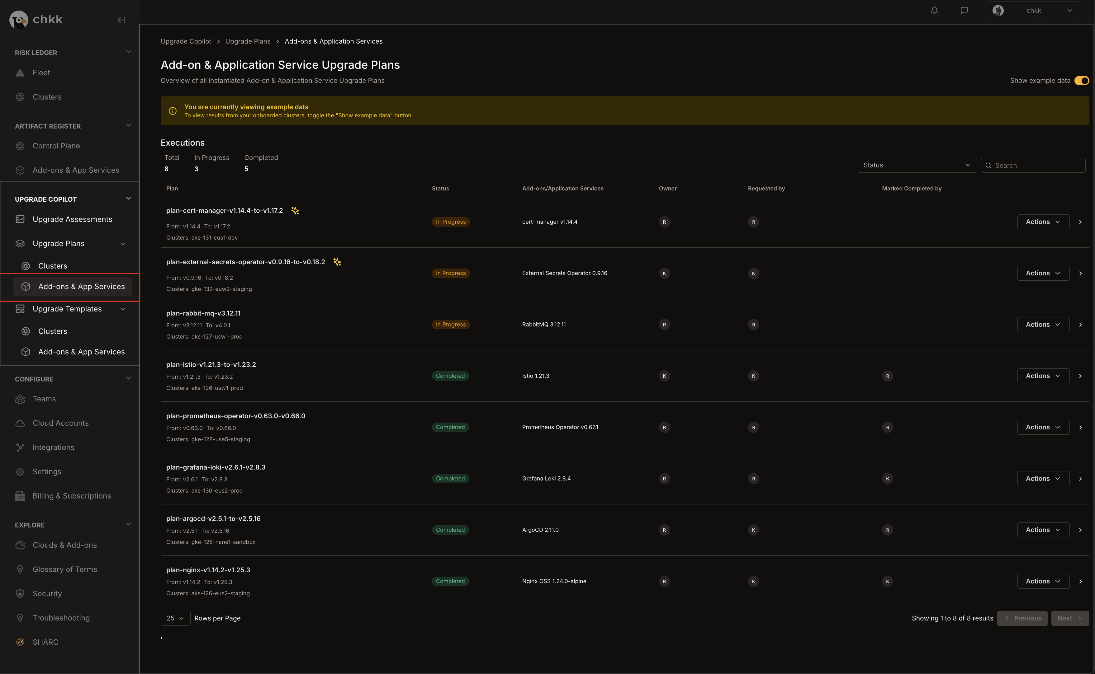 Navigate to Add-on & Application Service Upgrade Plans