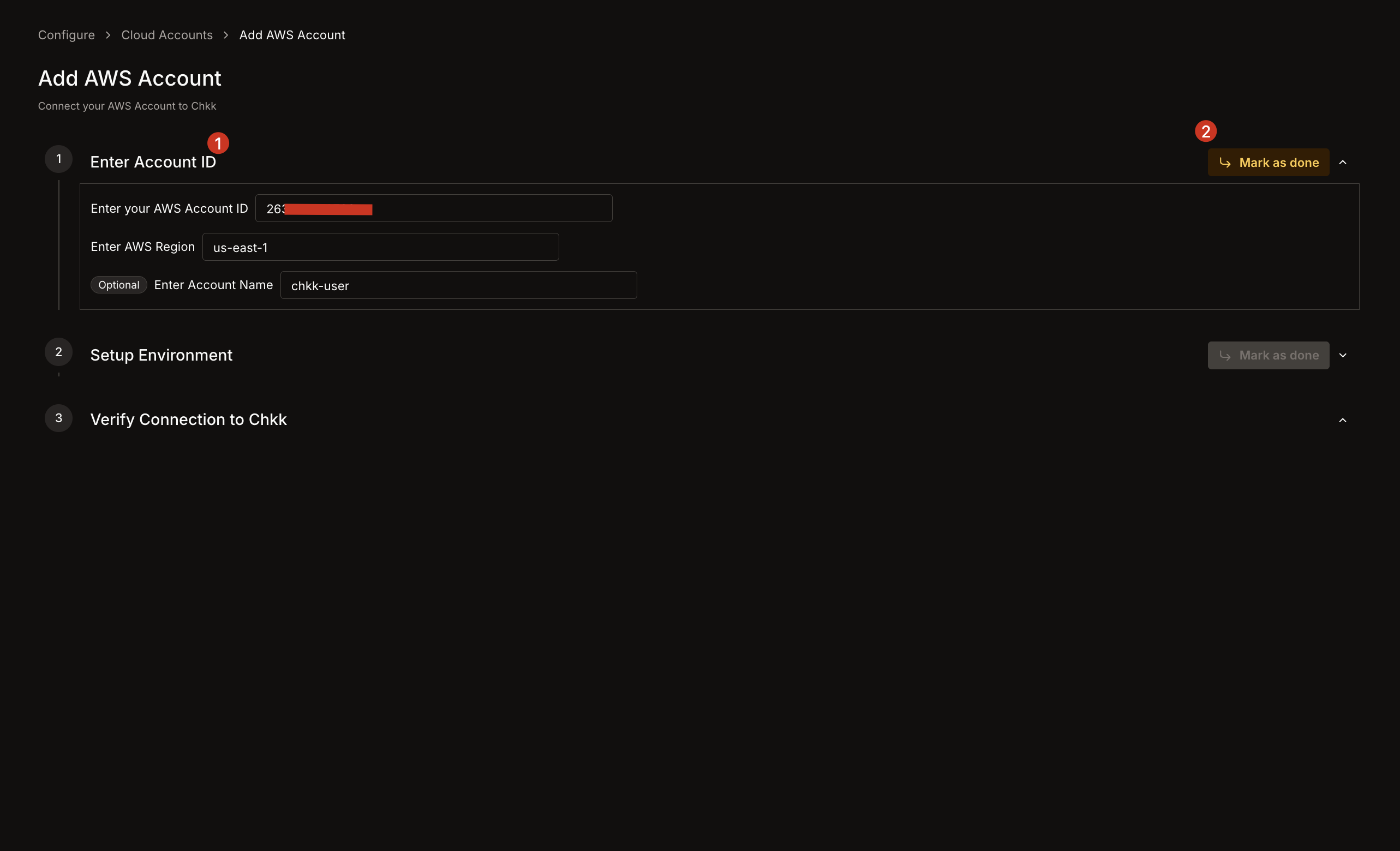 Enter AWS account details screenshot