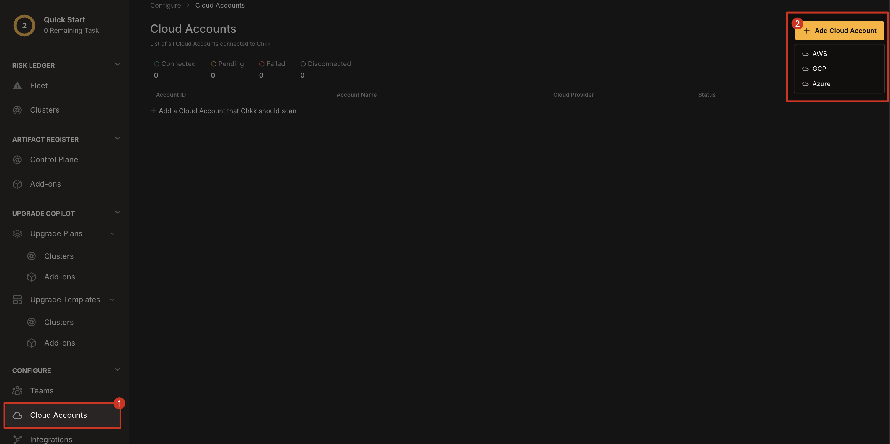 Cloud Accounts main page screenshot