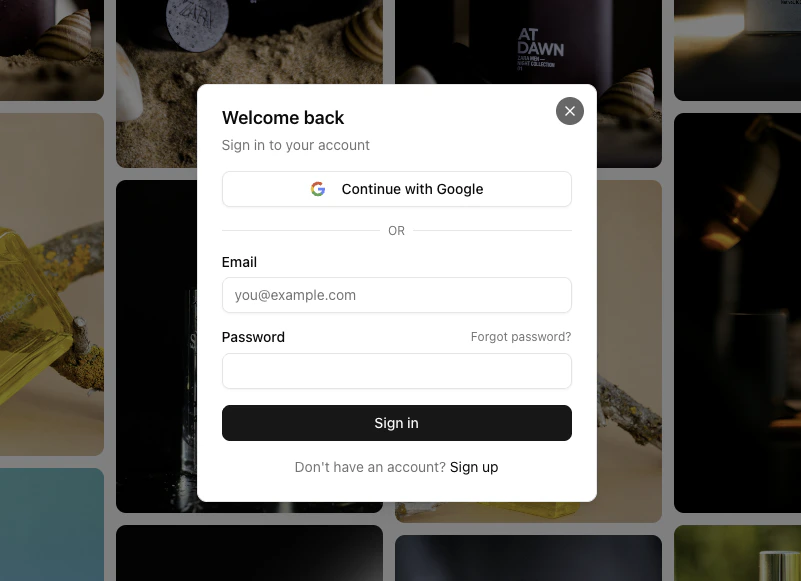 Sign-in dialog with Google and email options
