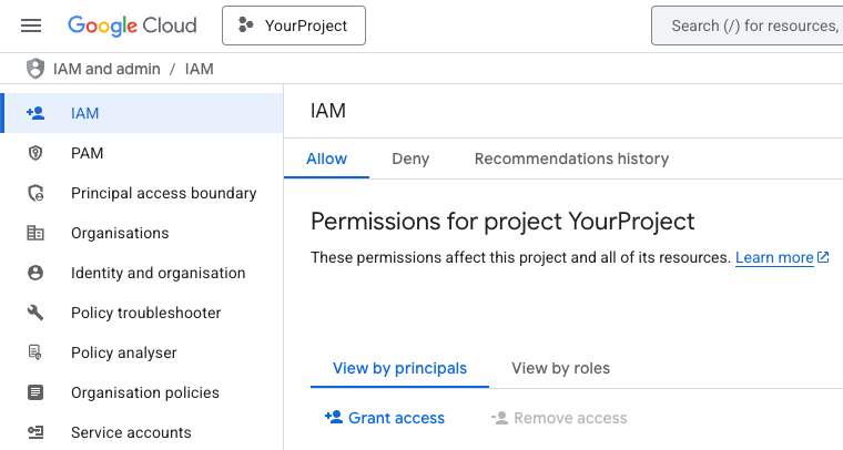 Firebase IAM section