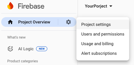 Firebase project settings