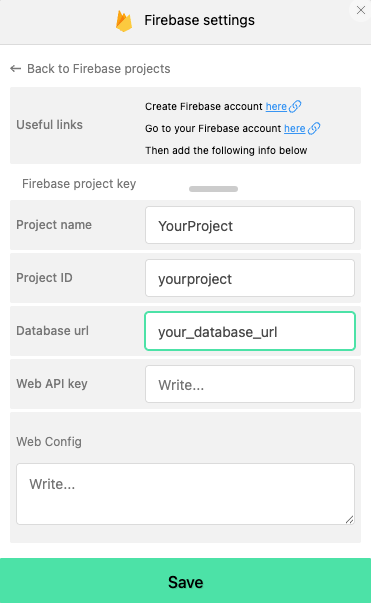 Firebase settings database url