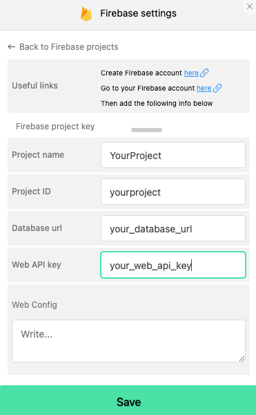 Firebase settings web API key