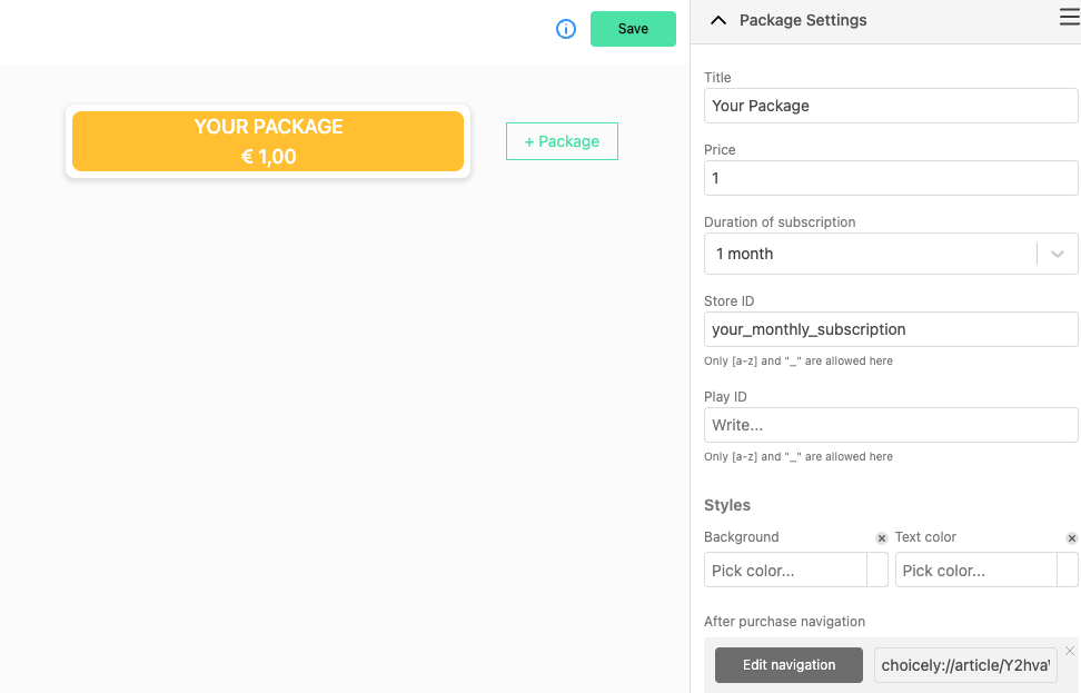 Subscription Package Details