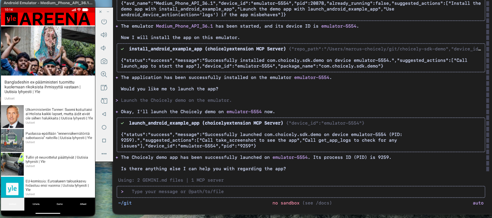 Android validation screenshot