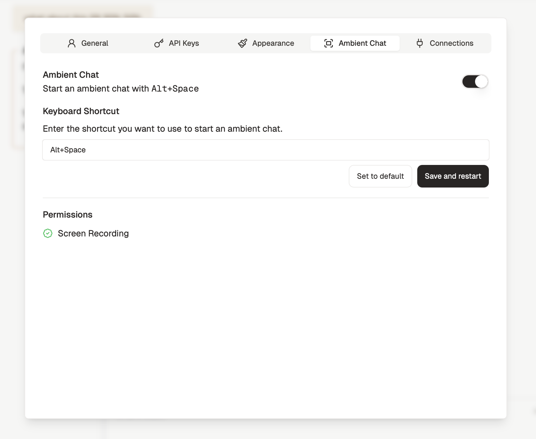 Ambient Chat Settings