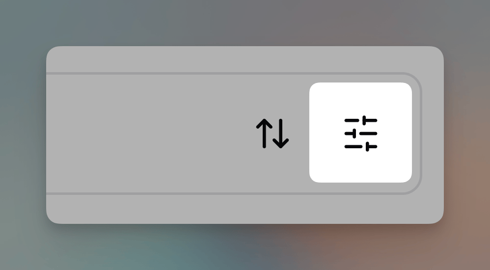 Sort and filter toggle in the table toolbar