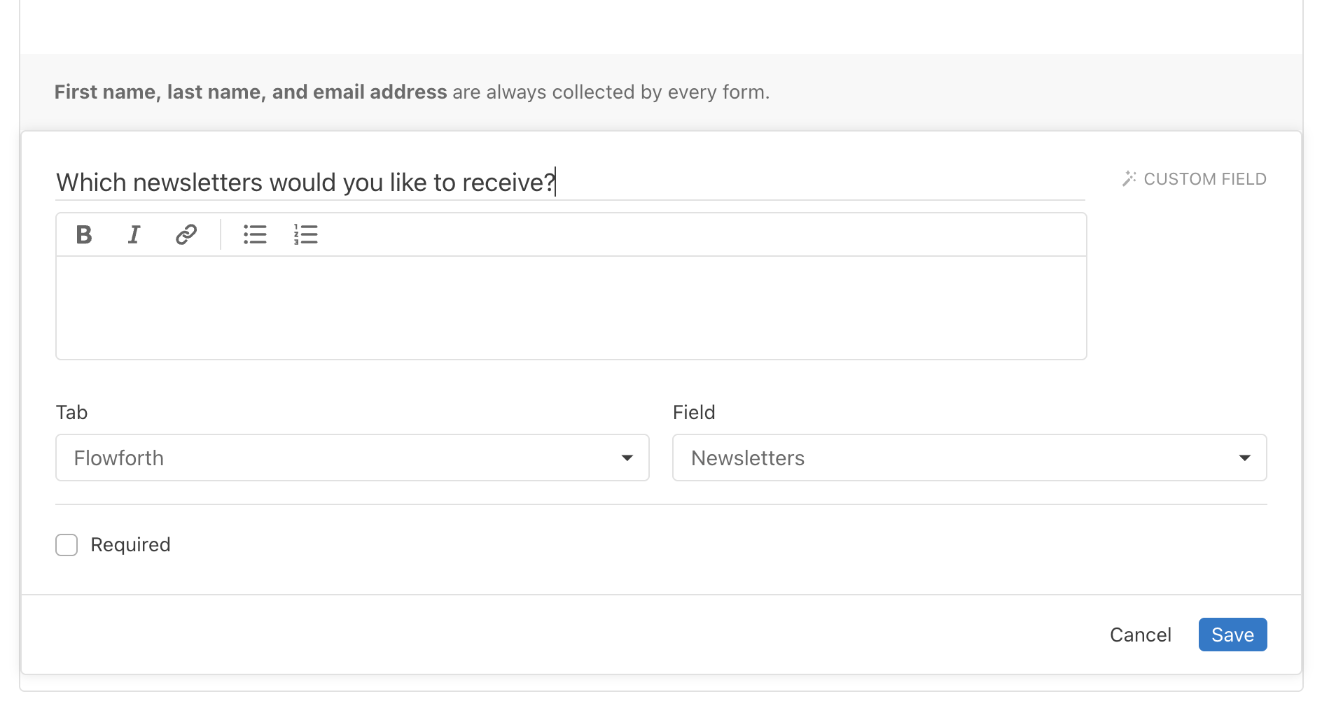 Adding a custom field to a Planning Center form