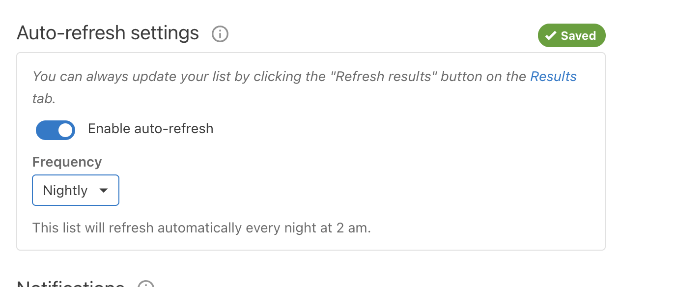 Enabling auto-refresh on a Planning Center list