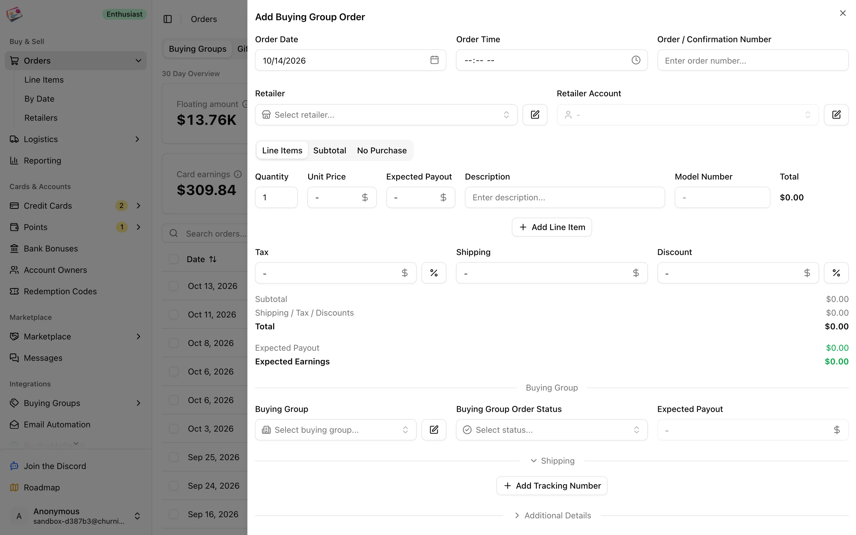 The Additional Details section with credit card and earn rate