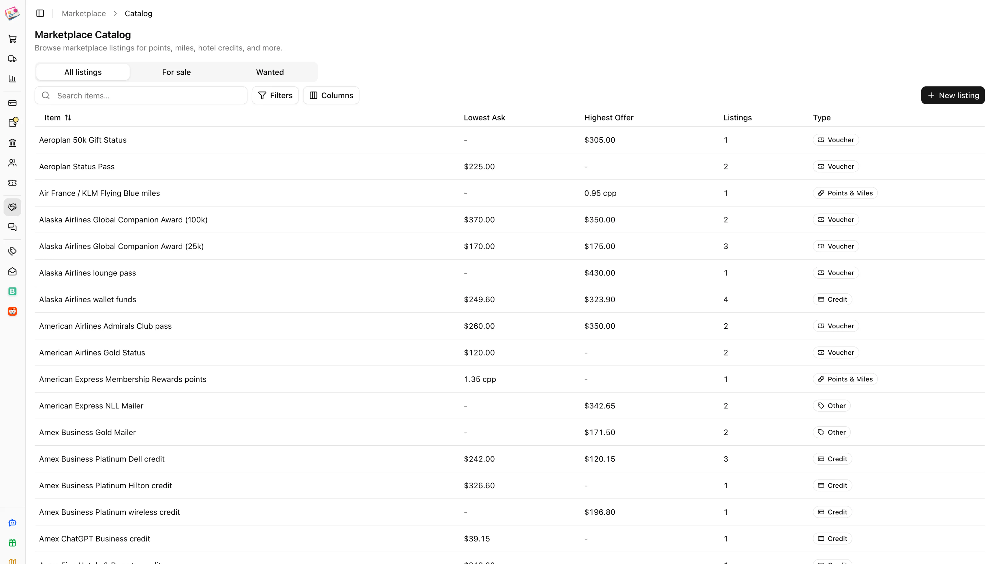 The Marketplace catalog