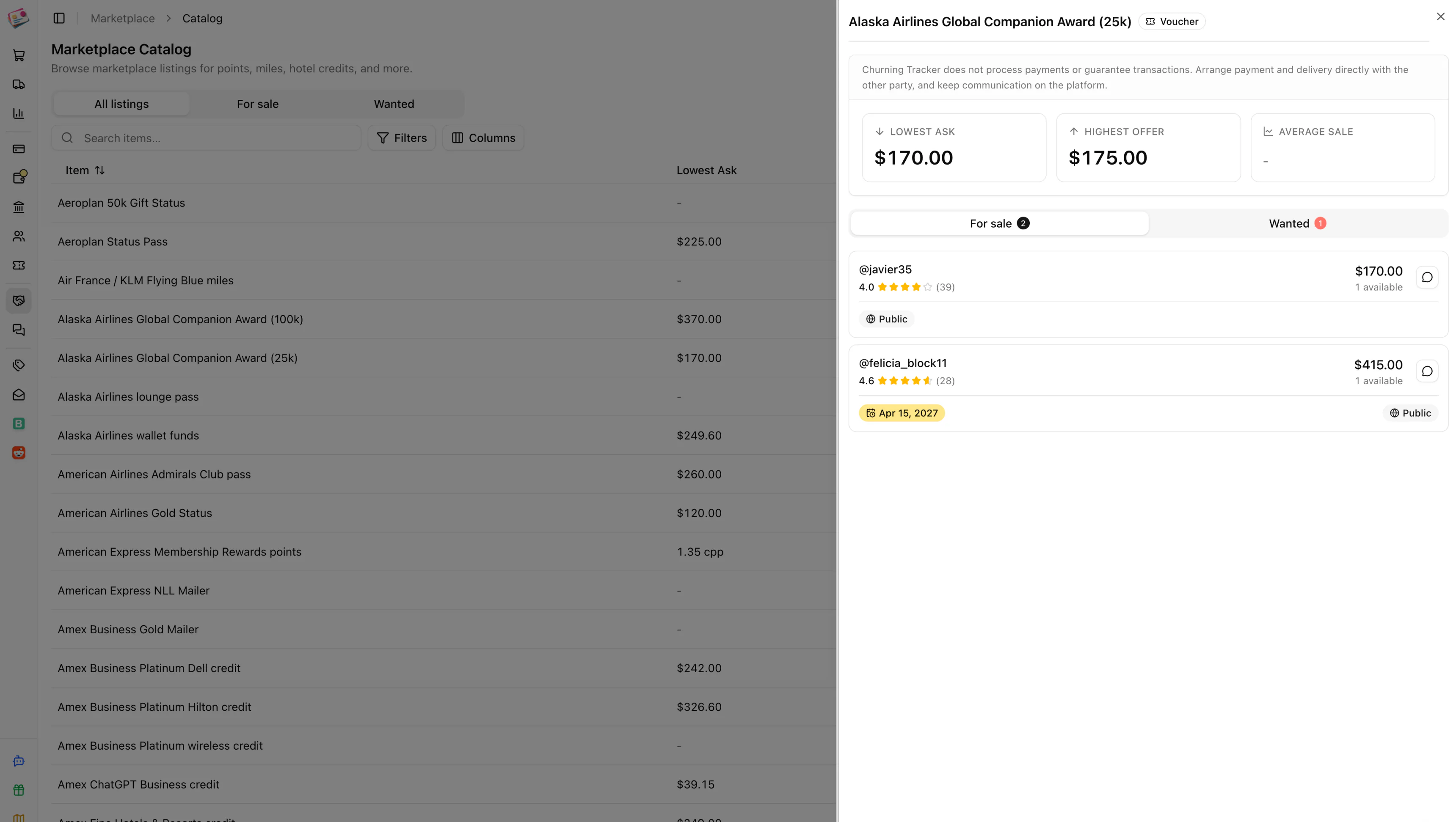 A catalog item sheet with lowest ask, highest offer, and open listings