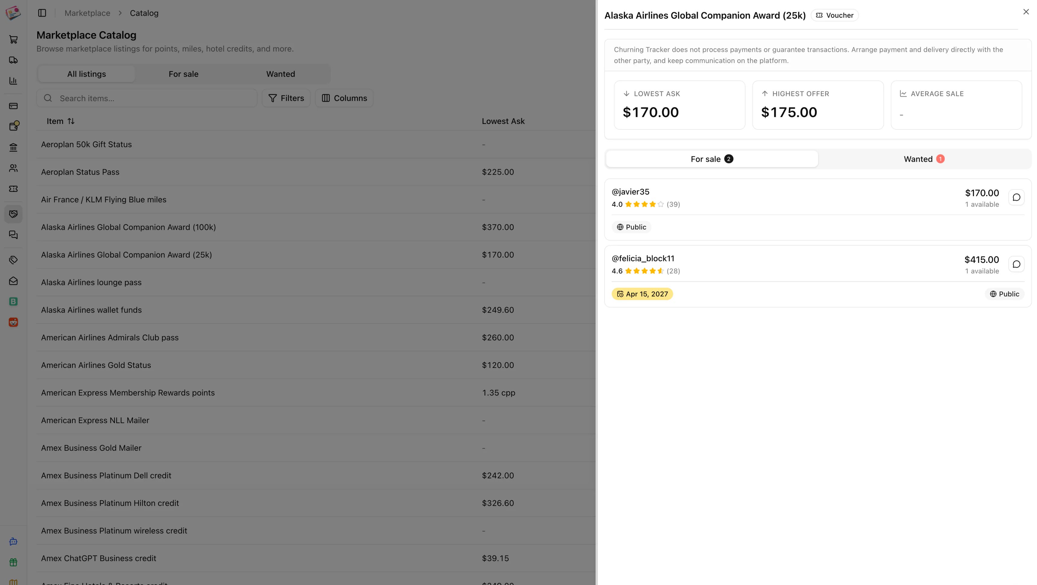 A catalog item sheet with lowest ask, highest offer, and open listings