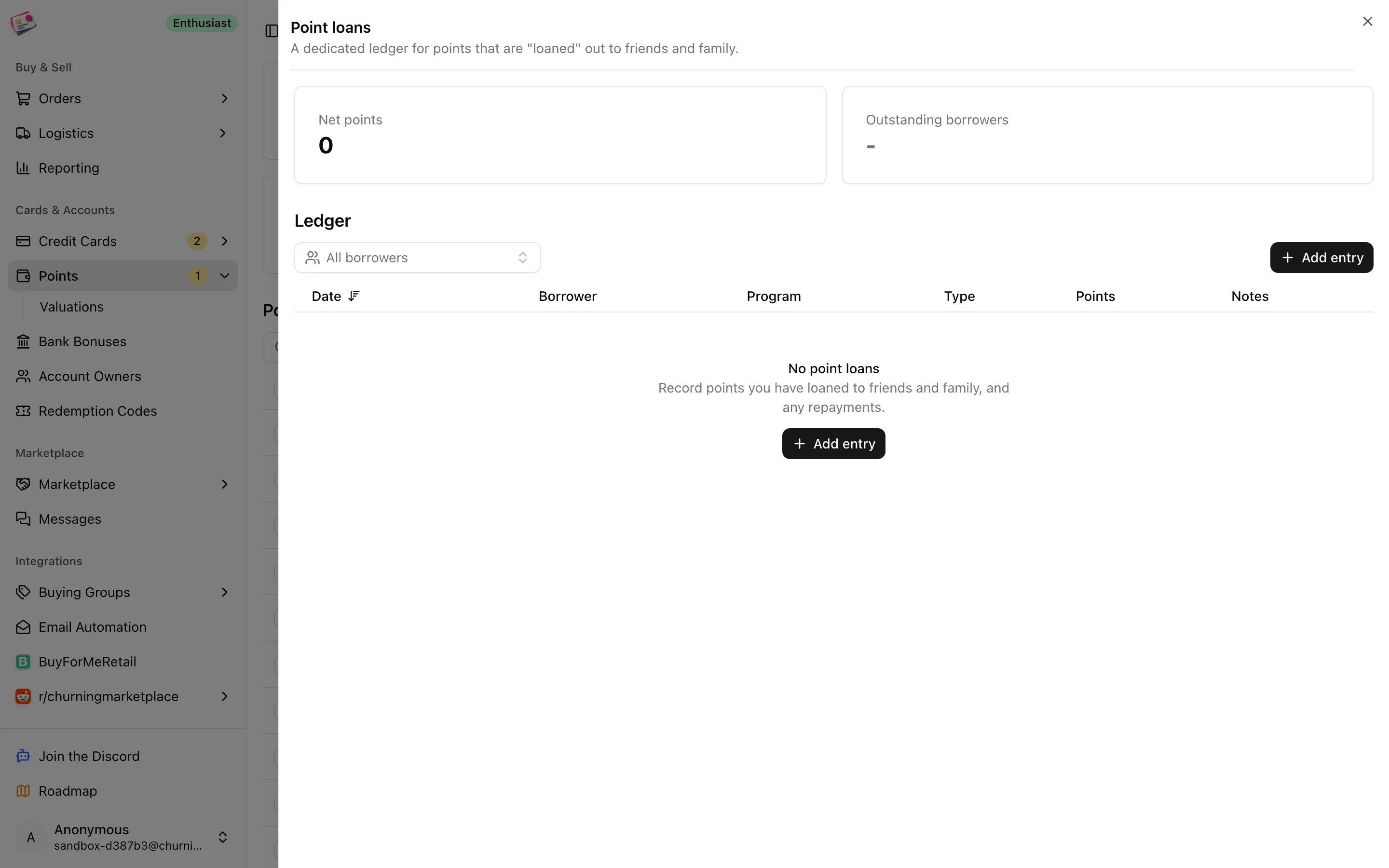 The point loans ledger
