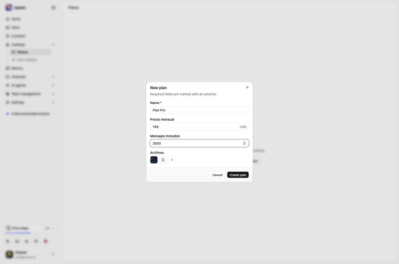 Creating a record: the Multiple files property with a product photo and a PDF brochure attached