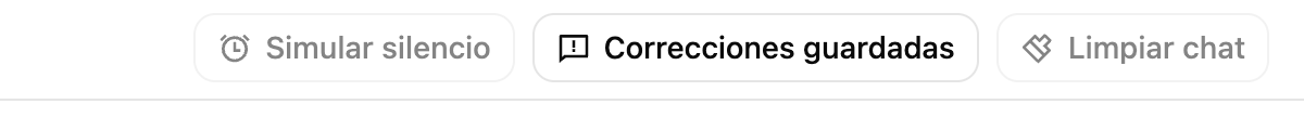 La cabecera del playground con el botón Correcciones guardadas entre Simular silencio y Limpiar chat