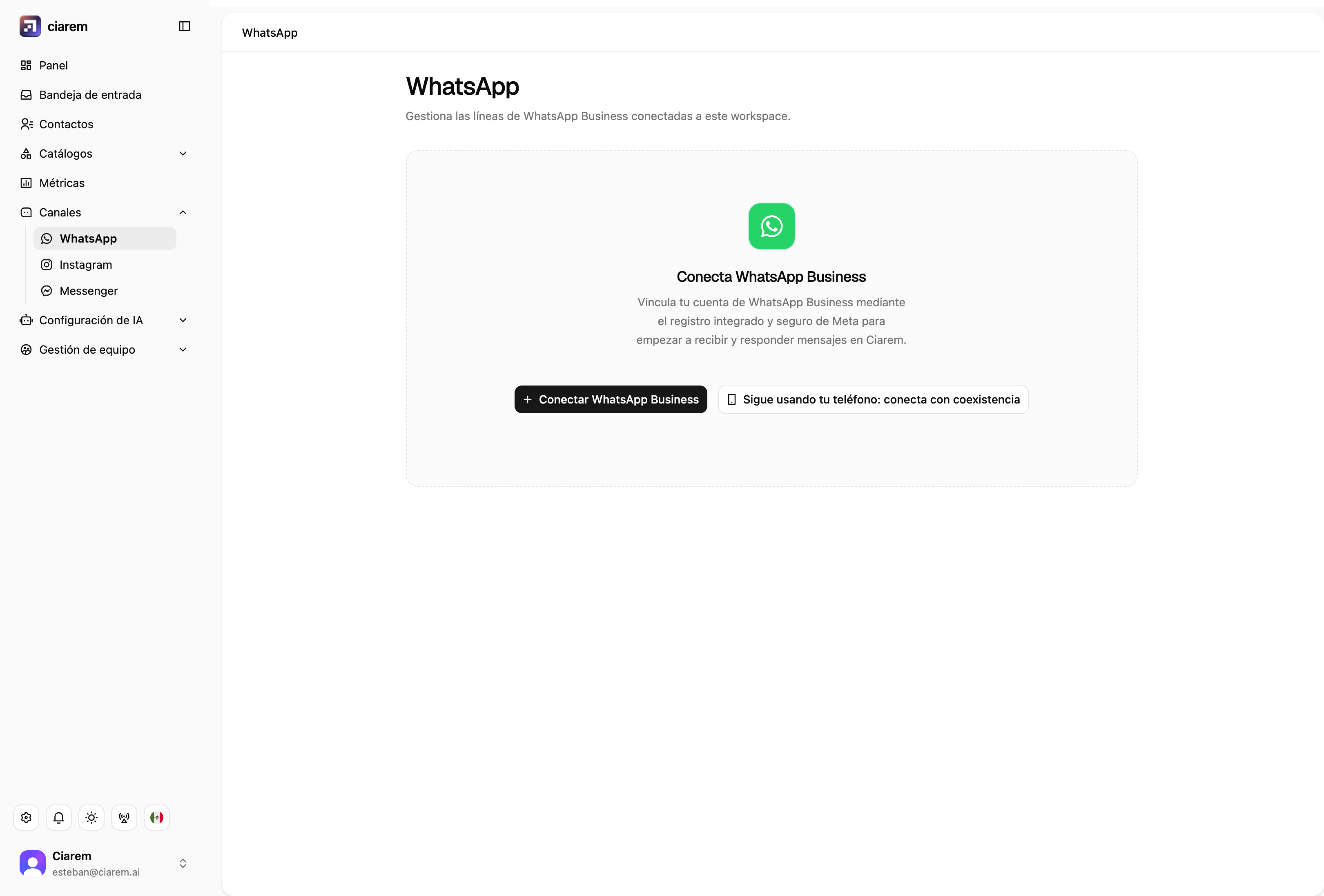 La página del canal de WhatsApp con las dos opciones de conexión