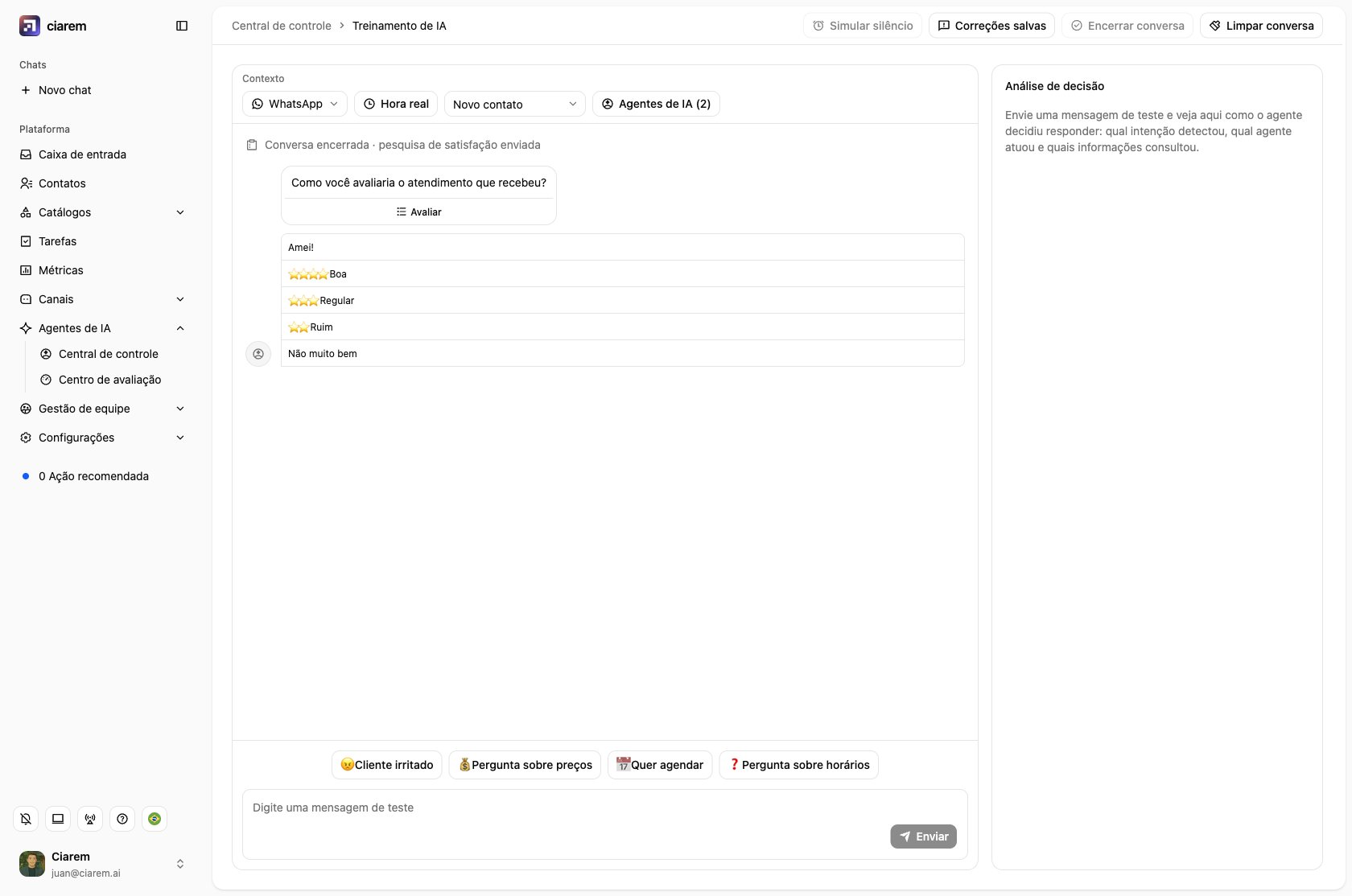 O playground depois de Encerrar conversa: a lista do WhatsApp da pesquisa, pronta para responder