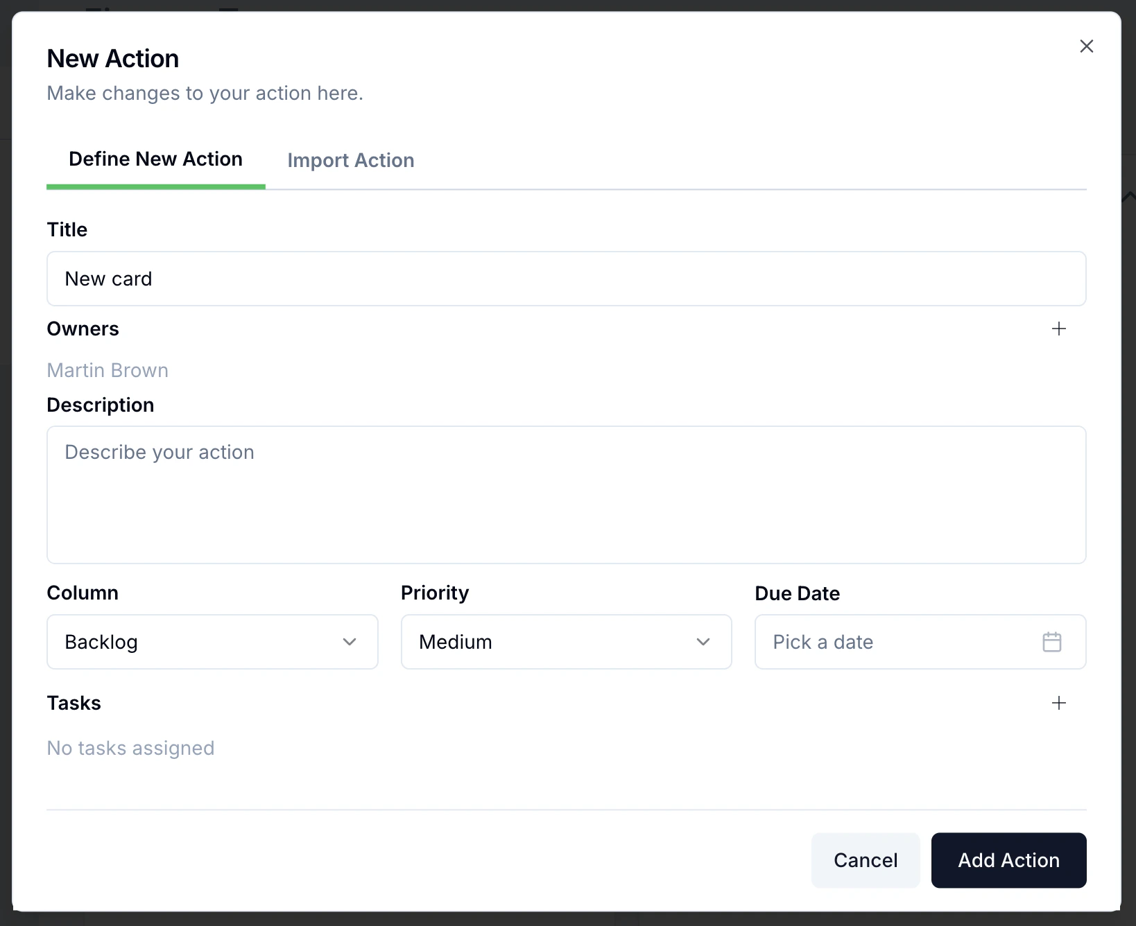 Action detail fields