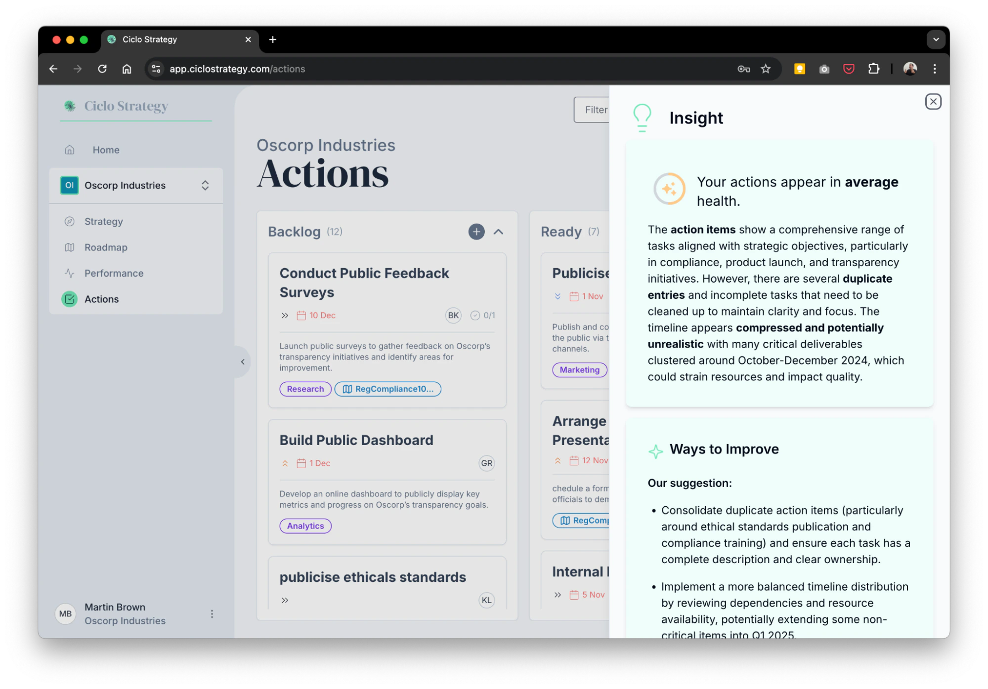AI analysis of actions