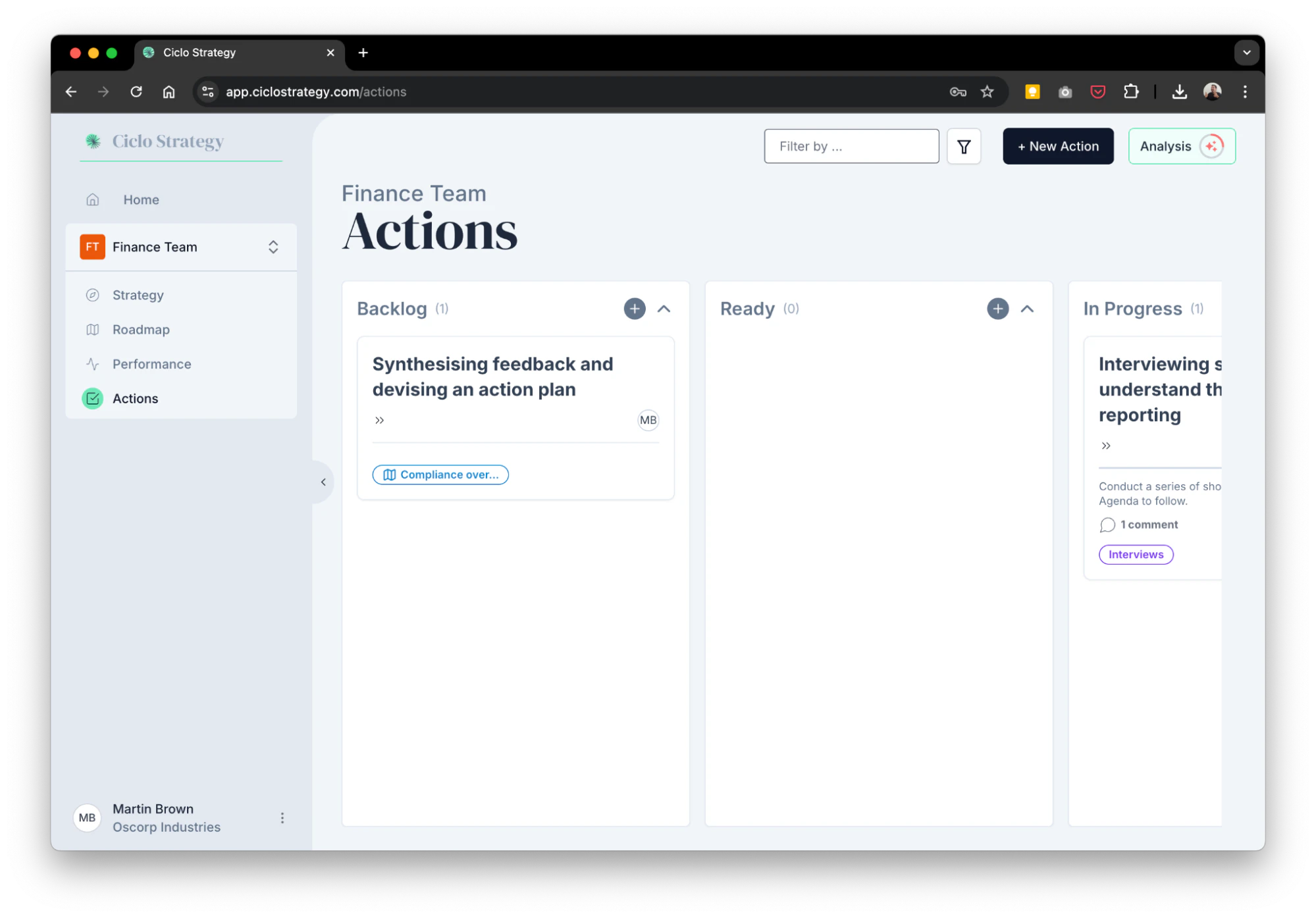 The new action modal
