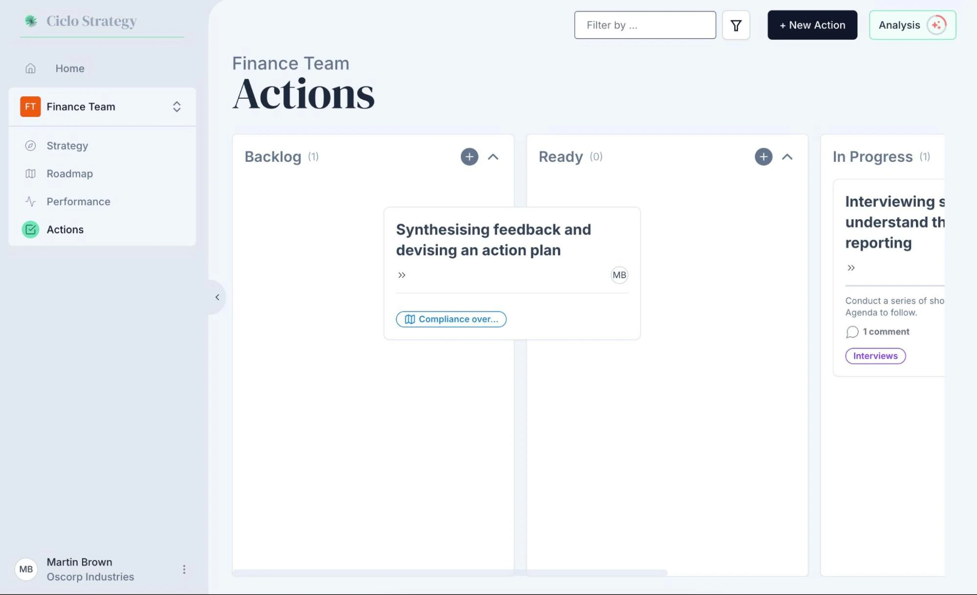 Moving an action through the workflow