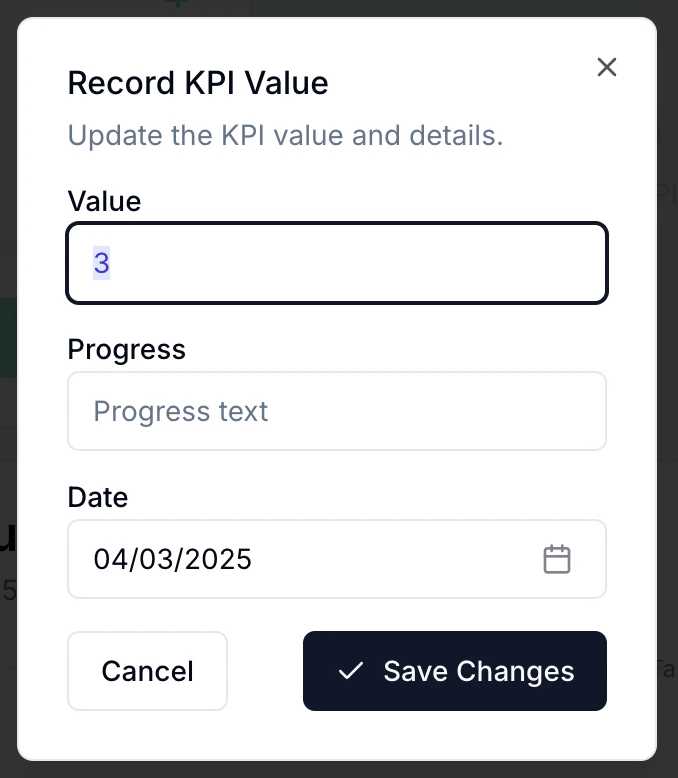 Recording a new KPI value