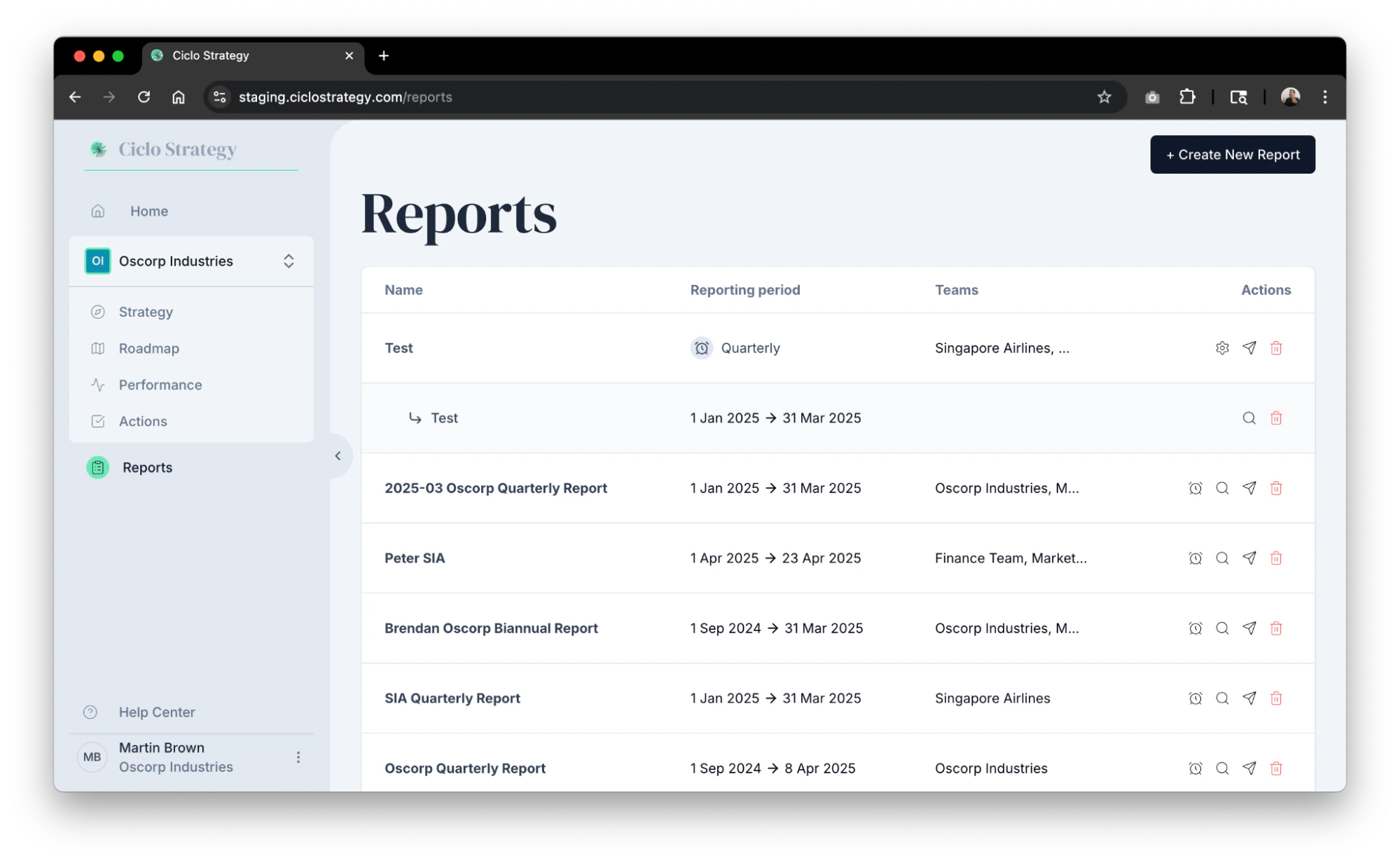 Creating a new report