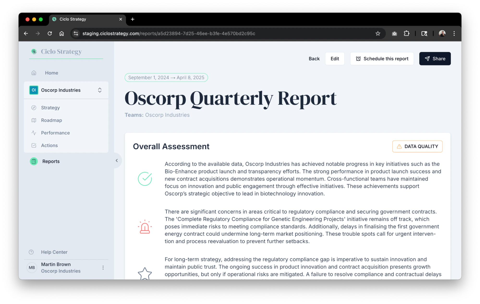 The Ciclo Reports page