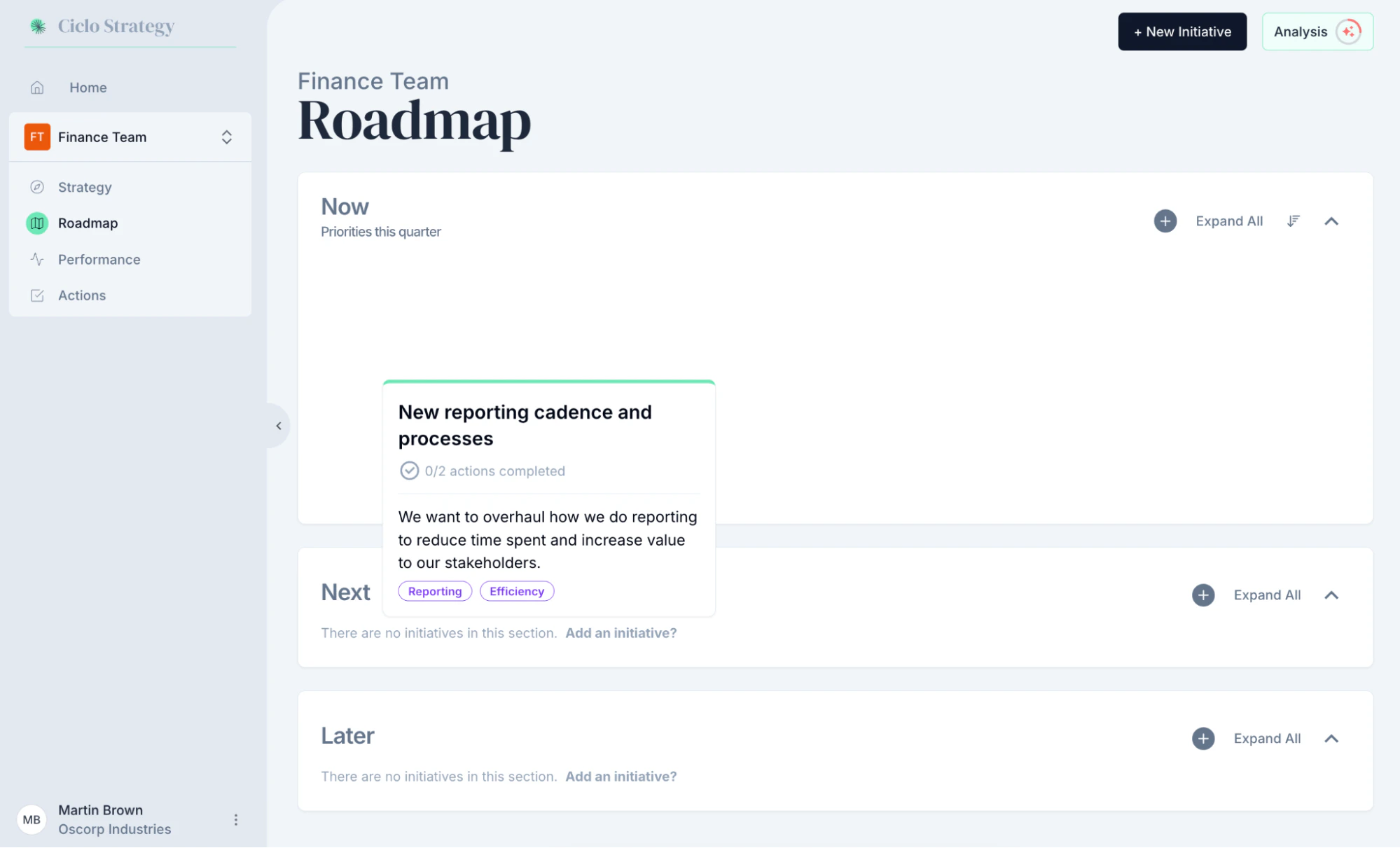 Dragging an initiative on the roadmap board