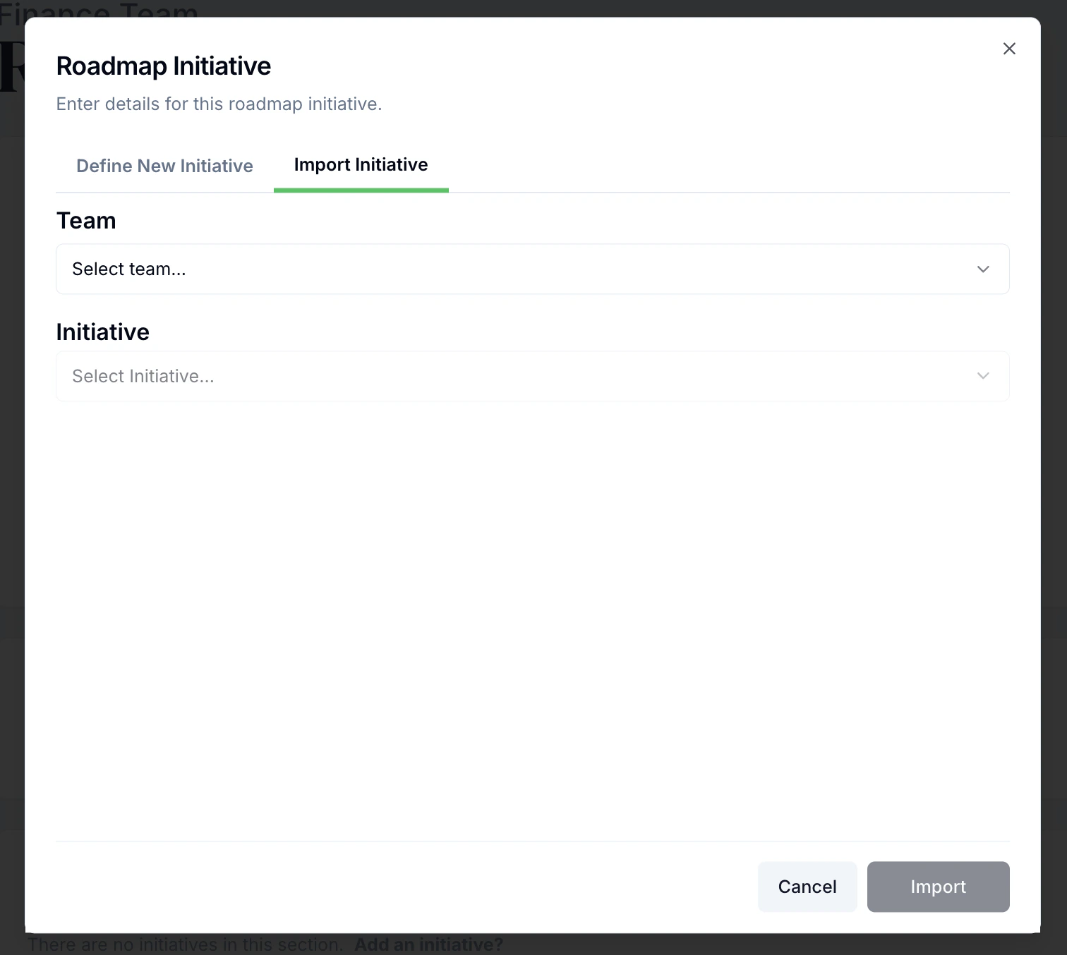 Importing an initiative from another team