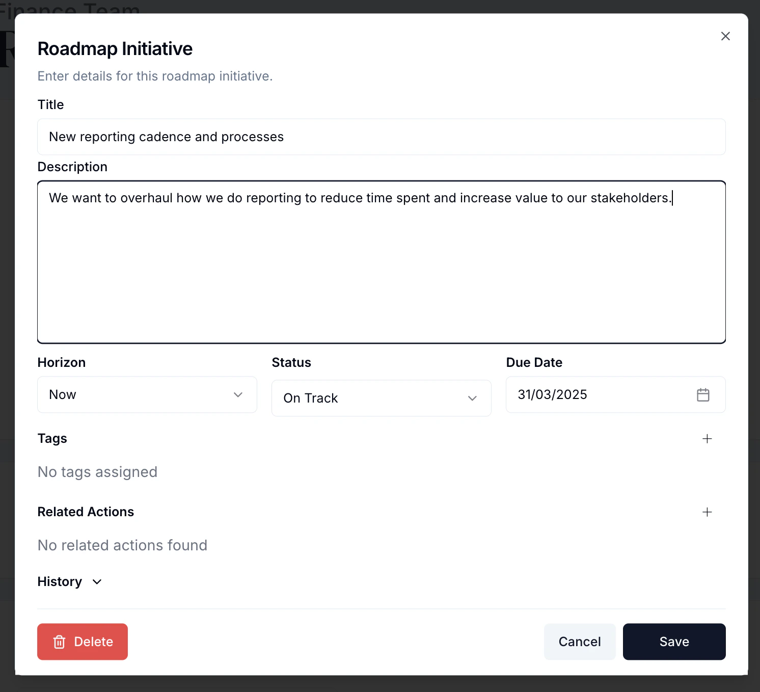 Initiative detail fields