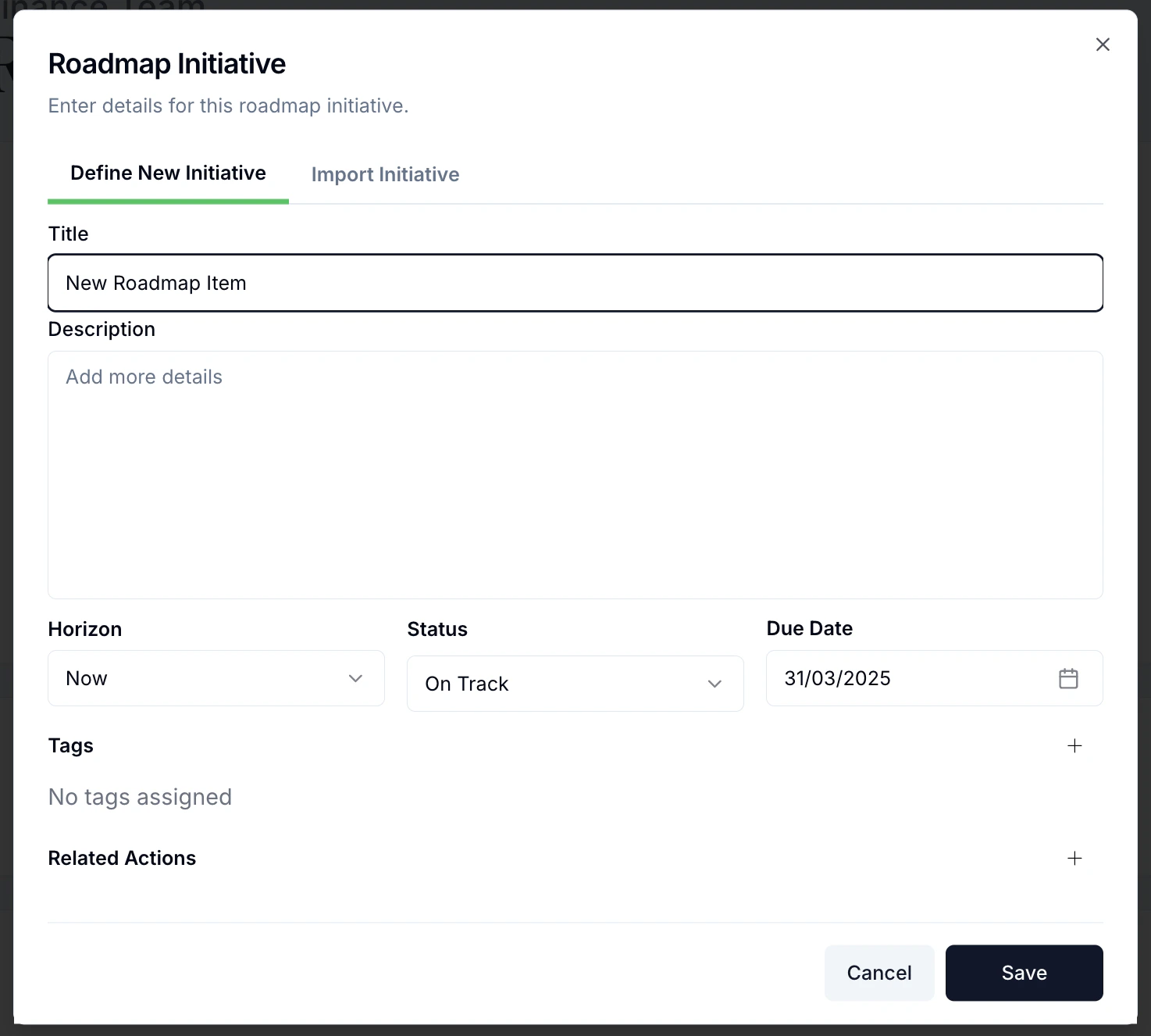 The new initiative modal