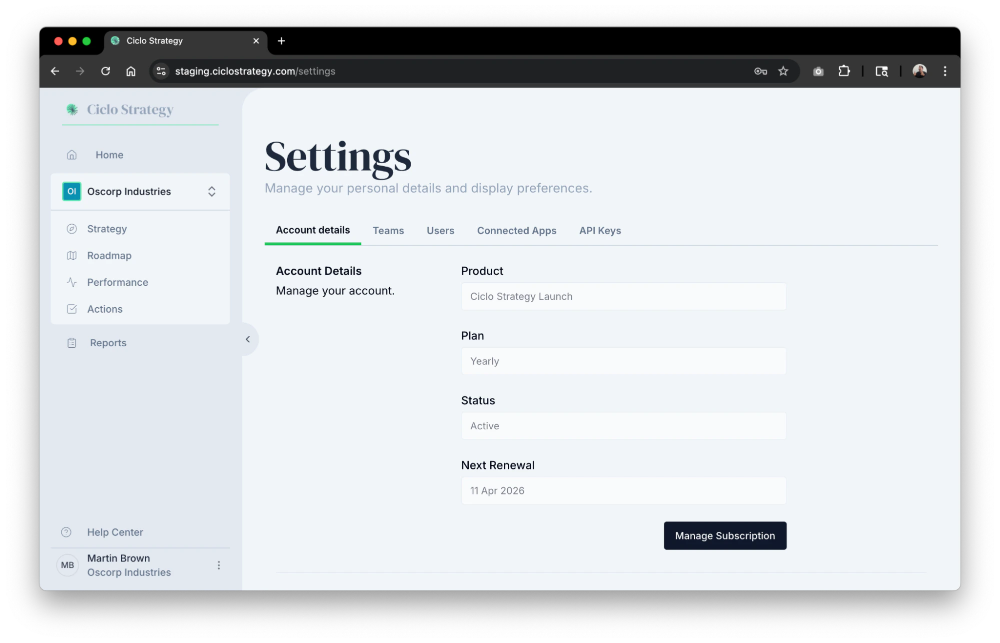The Settings tabs