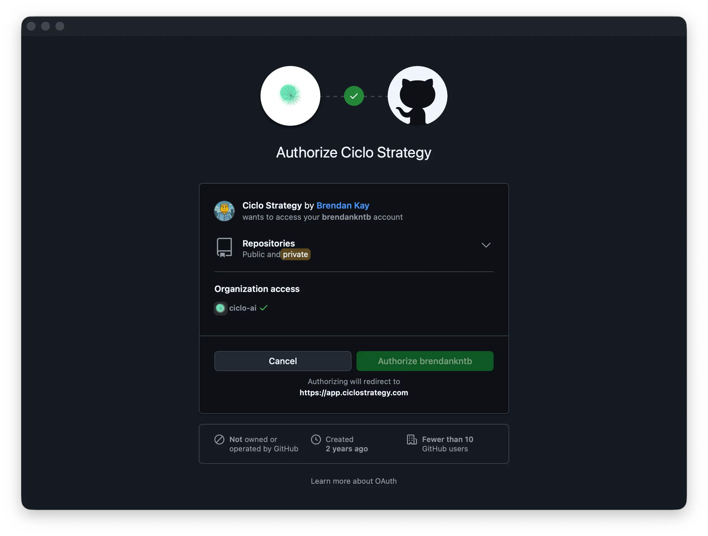 The GitHub OAuth authorisation screen